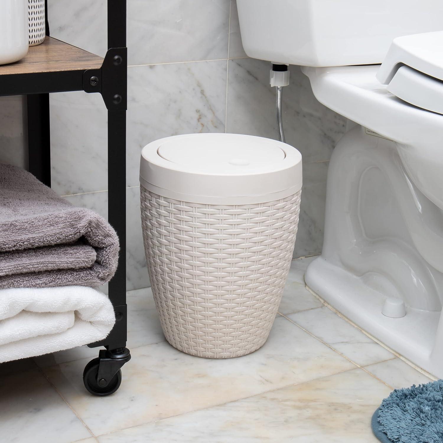 imageMind Reader Trash Can 55L 15 gal Capacity Bathroom Decor Hands Free Lid Square 775 L x 775 W x 11 H IvoryIvory Round Bin