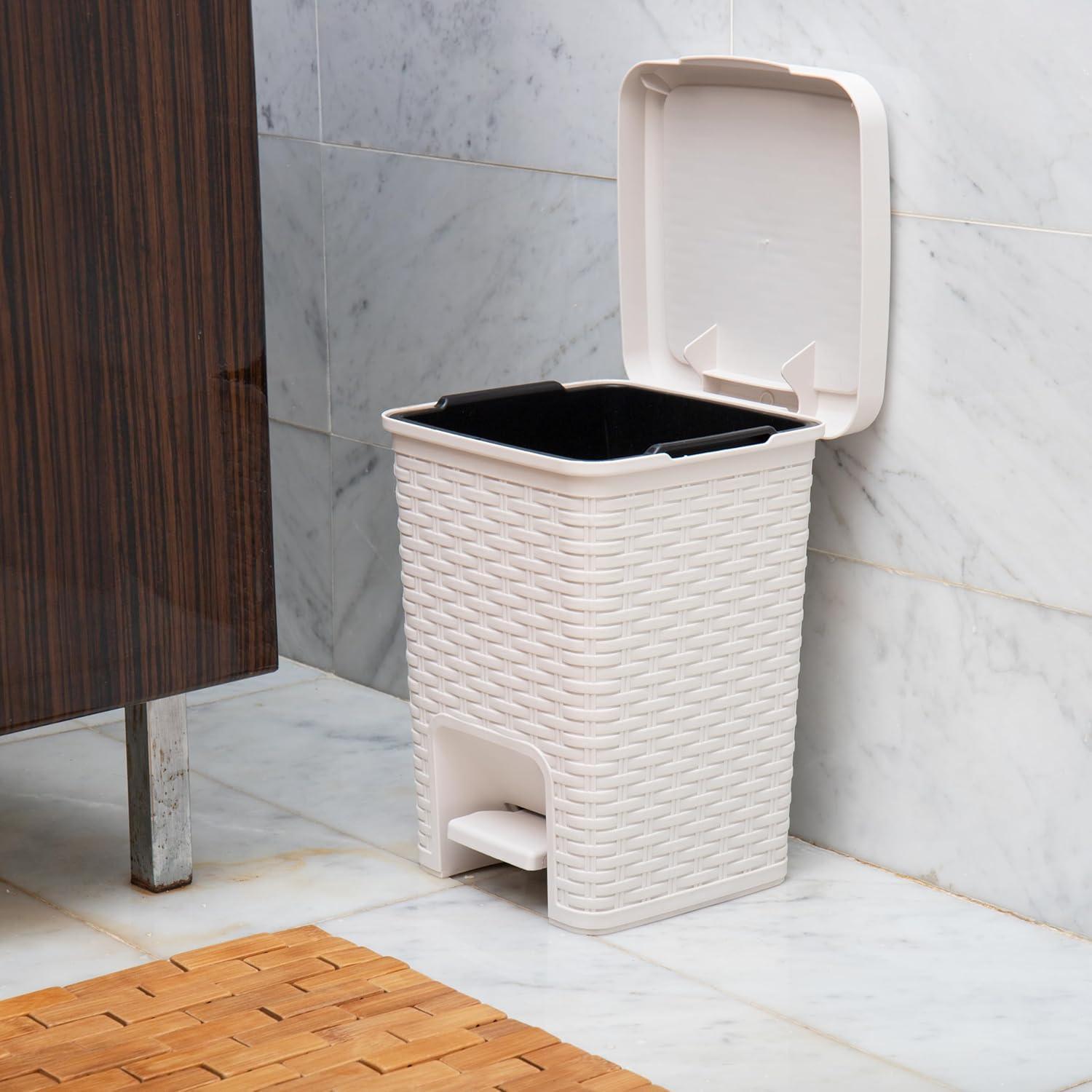 imageMind Reader Trash Can 55L 15 gal Capacity Bathroom Decor Hands Free Lid Square 775 L x 775 W x 11 H IvoryIvory Square Bin