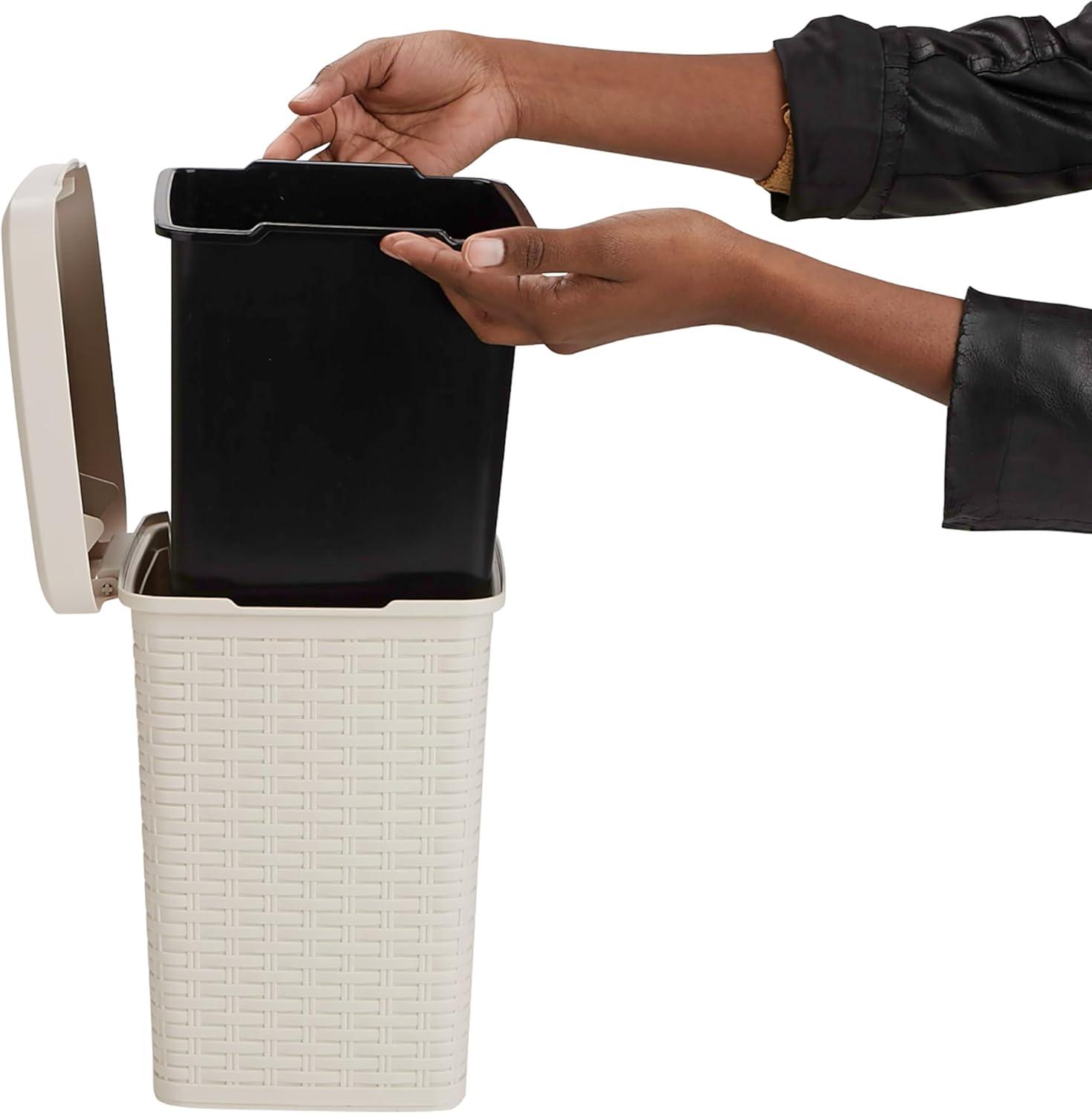imageMind Reader Trash Can 55L 15 gal Capacity Bathroom Decor Hands Free Lid Square 775 L x 775 W x 11 H IvoryIvory Square Bin