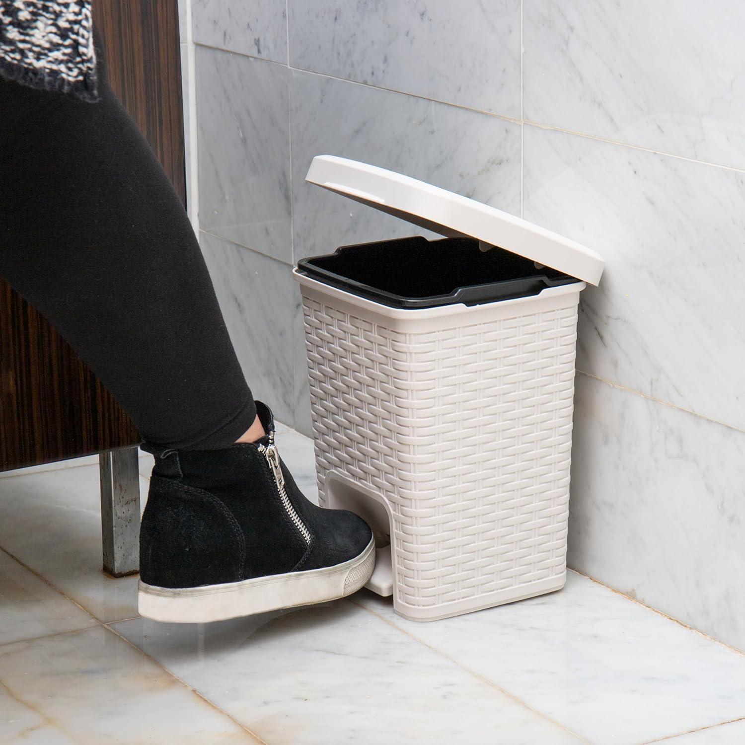 imageMind Reader Trash Can 55L 15 gal Capacity Bathroom Decor Hands Free Lid Square 775 L x 775 W x 11 H IvoryIvory Square Bin