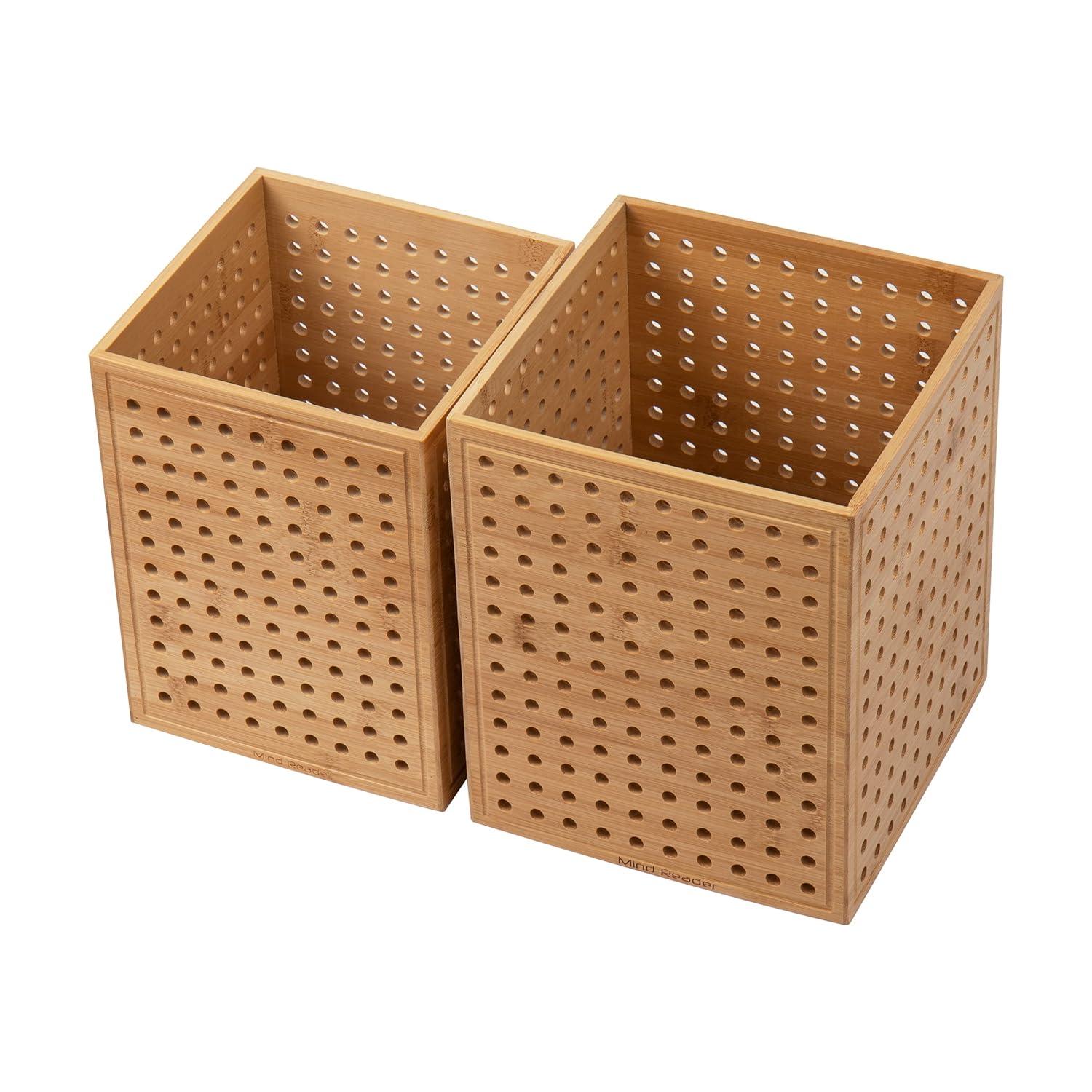 imageMind Reader Trash Can Set of 2 Waste Paper Basket Office Bedroom Restroom Rayon from Bamboo 8 L x 8 W x 10 H Brown