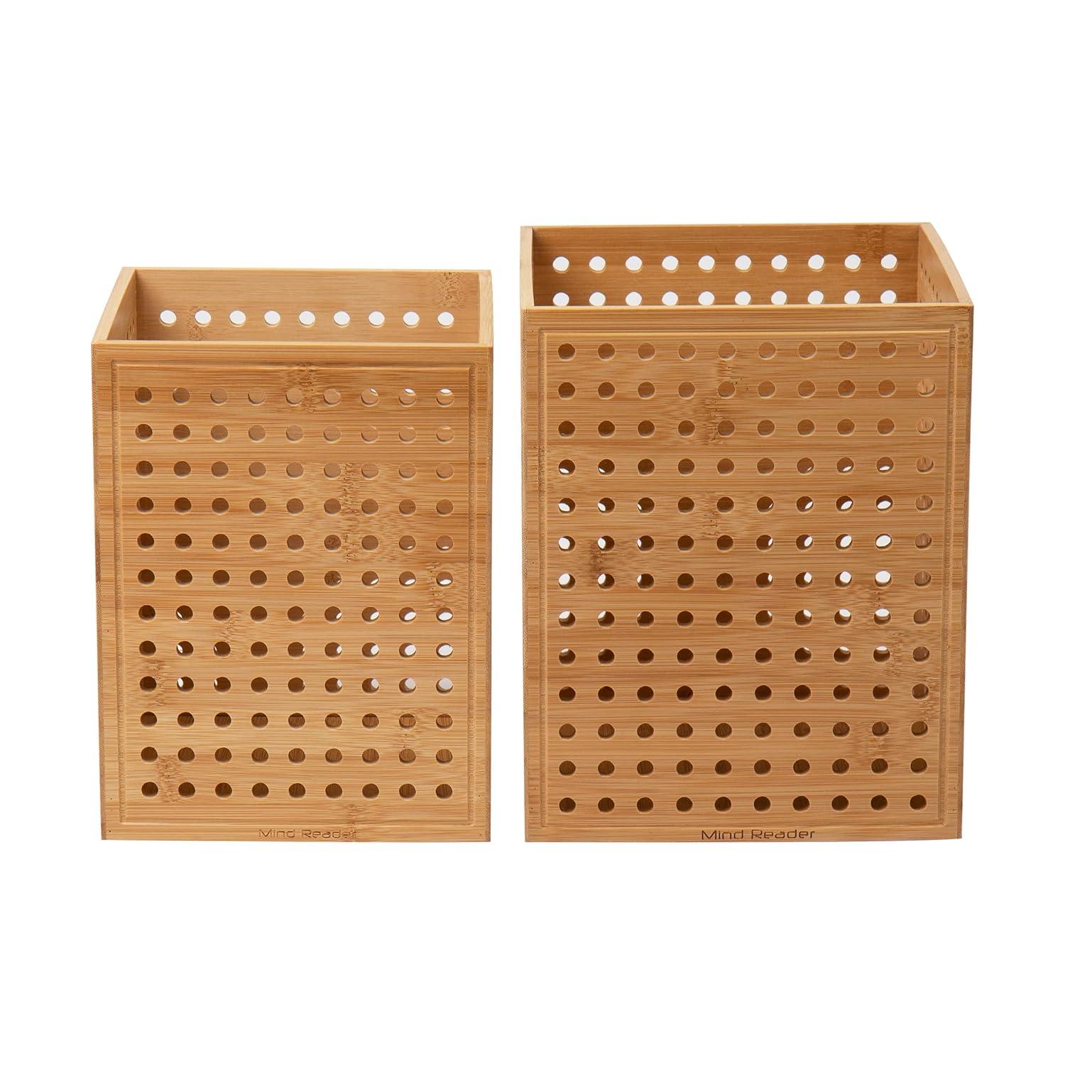 imageMind Reader Trash Can Set of 2 Waste Paper Basket Office Bedroom Restroom Rayon from Bamboo 8 L x 8 W x 10 H Brown