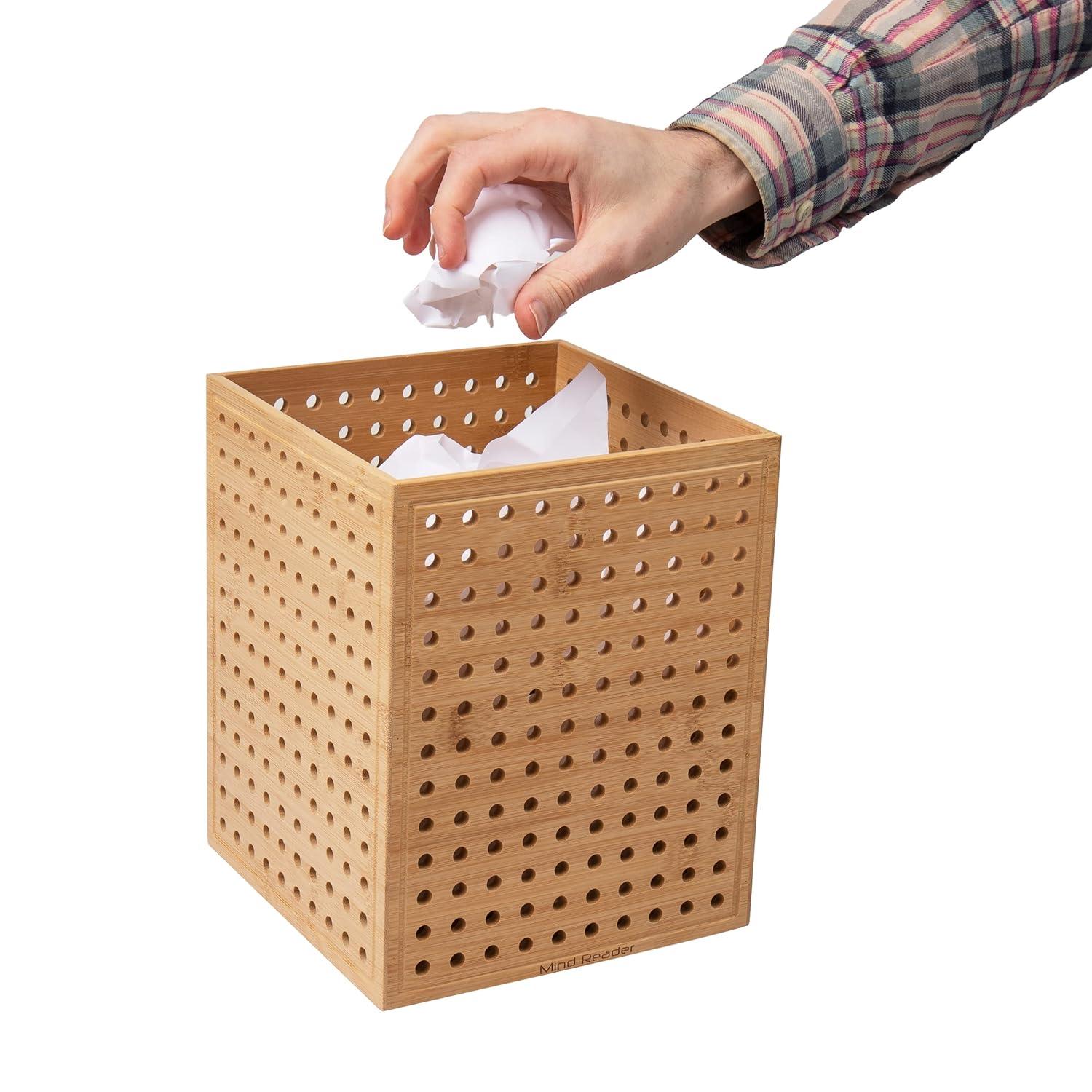 imageMind Reader Trash Can Set of 2 Waste Paper Basket Office Bedroom Restroom Rayon from Bamboo 8 L x 8 W x 10 H Brown