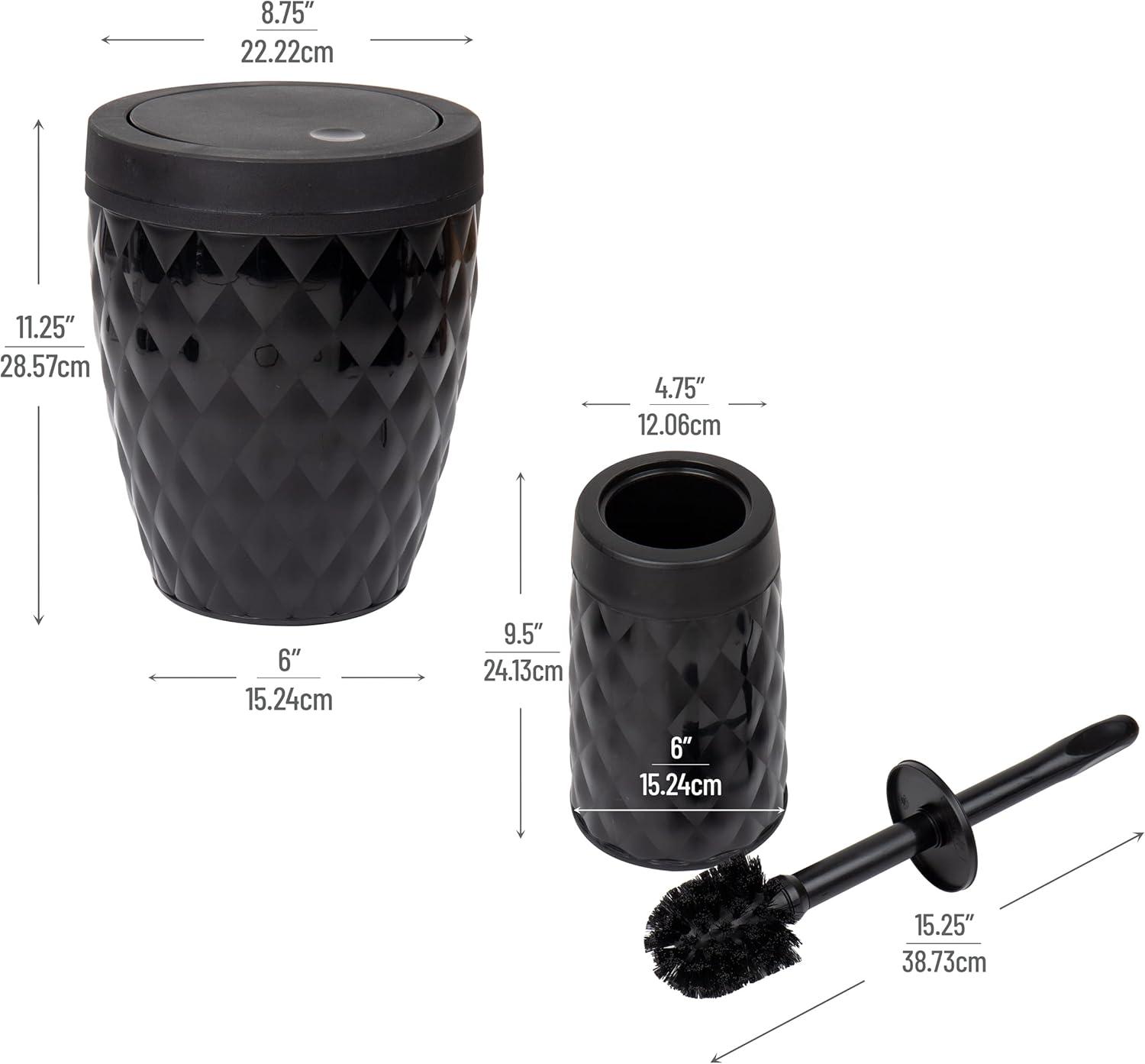 imageMind Reader Trash Can and Toilet Brush Set Bathroom Decor Swivel Lid Accessories 875 W x 1125 H 2 Piece Set GrayBlack