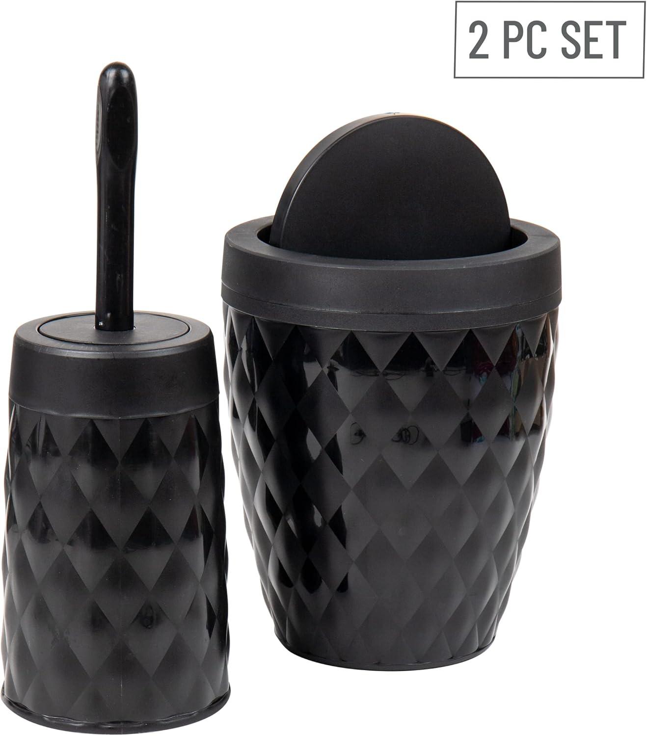 imageMind Reader Trash Can and Toilet Brush Set Bathroom Decor Swivel Lid Accessories 875 W x 1125 H 2 Piece Set GrayBlack