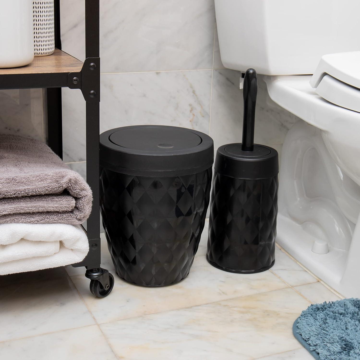 imageMind Reader Trash Can and Toilet Brush Set Bathroom Decor Swivel Lid Accessories 875 W x 1125 H 2 Piece Set GrayBlack