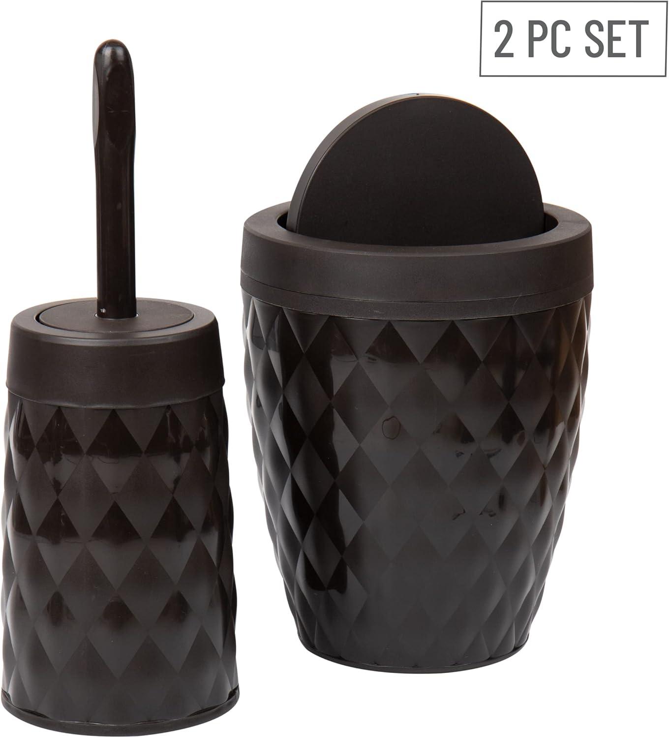 imageMind Reader Trash Can and Toilet Brush Set Bathroom Decor Swivel Lid Accessories 875 W x 1125 H 2 Piece Set GrayBrown