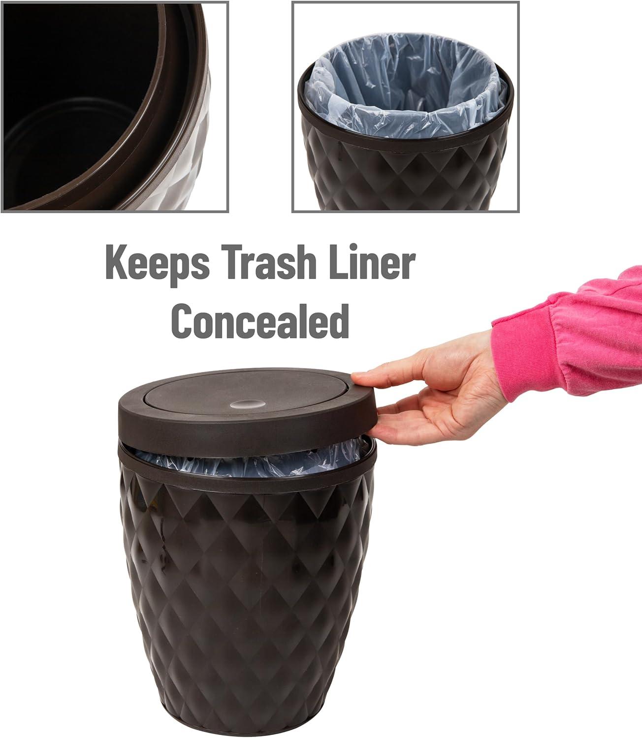 imageMind Reader Trash Can and Toilet Brush Set Bathroom Decor Swivel Lid Accessories 875 W x 1125 H 2 Piece Set GrayBrown