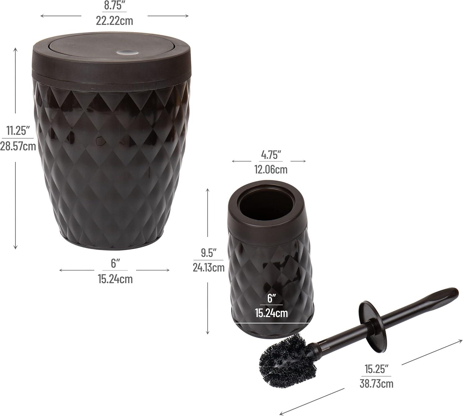 imageMind Reader Trash Can and Toilet Brush Set Bathroom Decor Swivel Lid Accessories 875 W x 1125 H 2 Piece Set GrayBrown