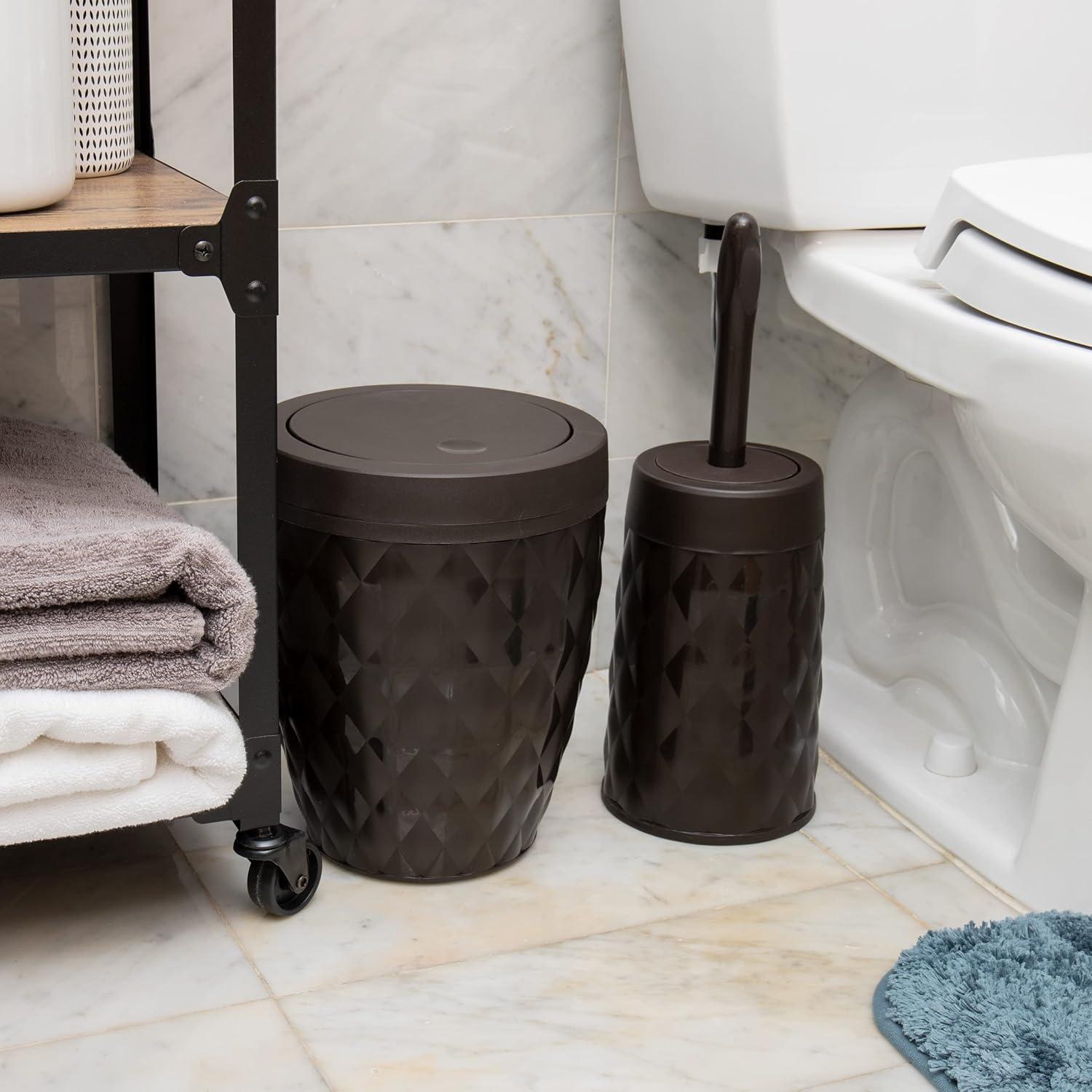 imageMind Reader Trash Can and Toilet Brush Set Bathroom Decor Swivel Lid Accessories 875 W x 1125 H 2 Piece Set GrayBrown