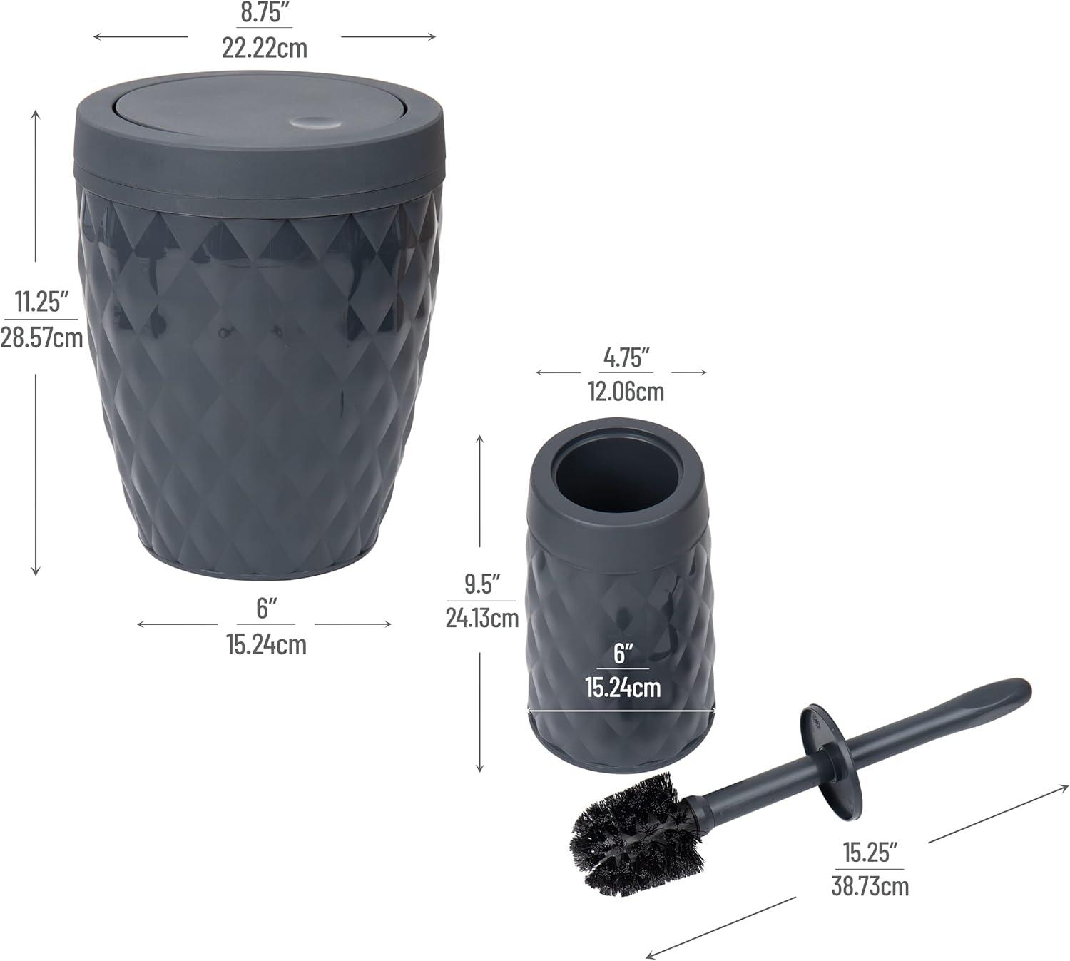 imageMind Reader Trash Can and Toilet Brush Set Bathroom Decor Swivel Lid Accessories 875 W x 1125 H 2 Piece Set GrayGray