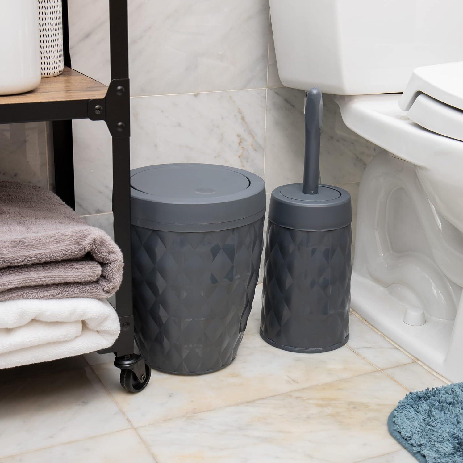 imageMind Reader Trash Can and Toilet Brush Set Bathroom Decor Swivel Lid Accessories 875 W x 1125 H 2 Piece Set GrayGray
