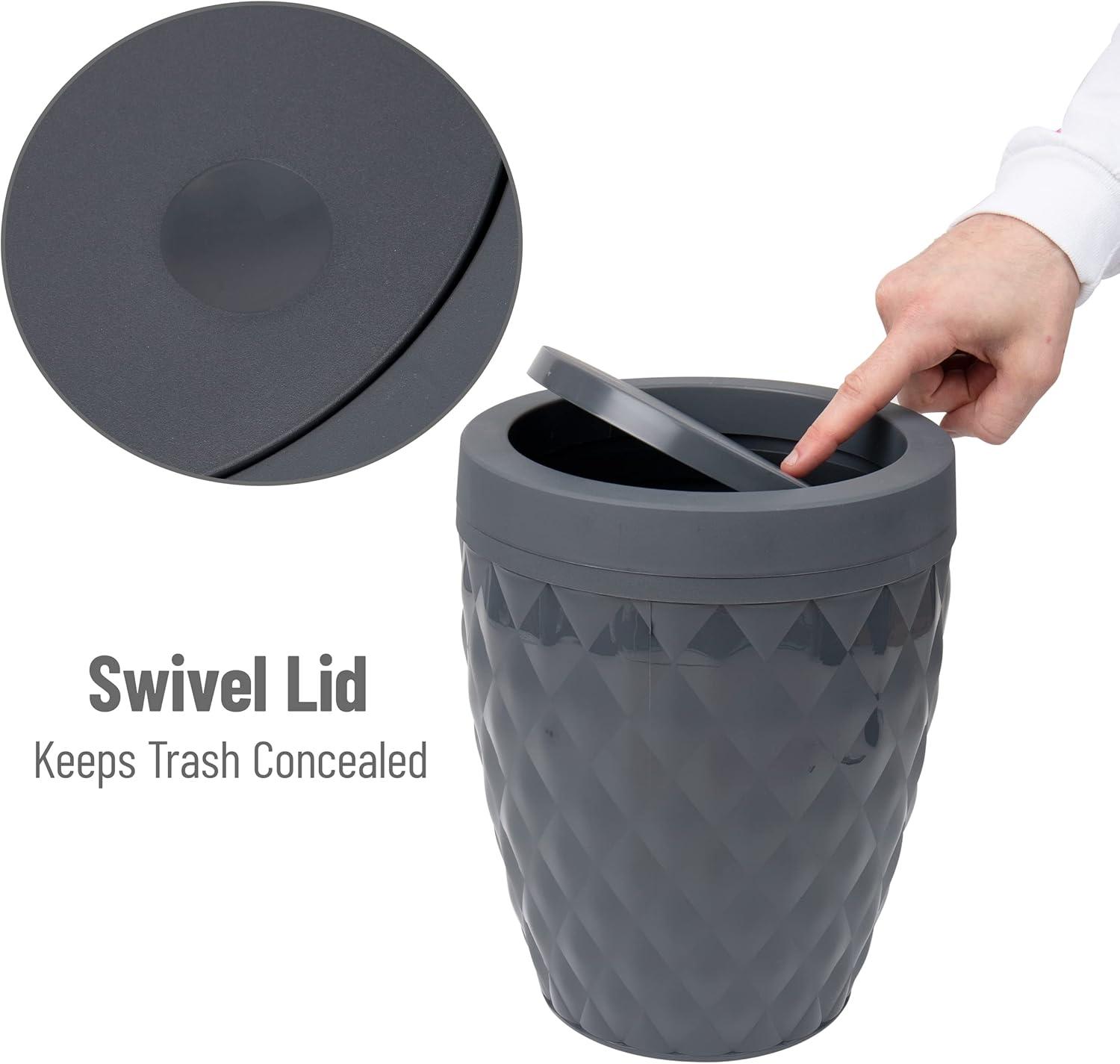 imageMind Reader Trash Can and Toilet Brush Set Bathroom Decor Swivel Lid Accessories 875 W x 1125 H 2 Piece Set GrayGray
