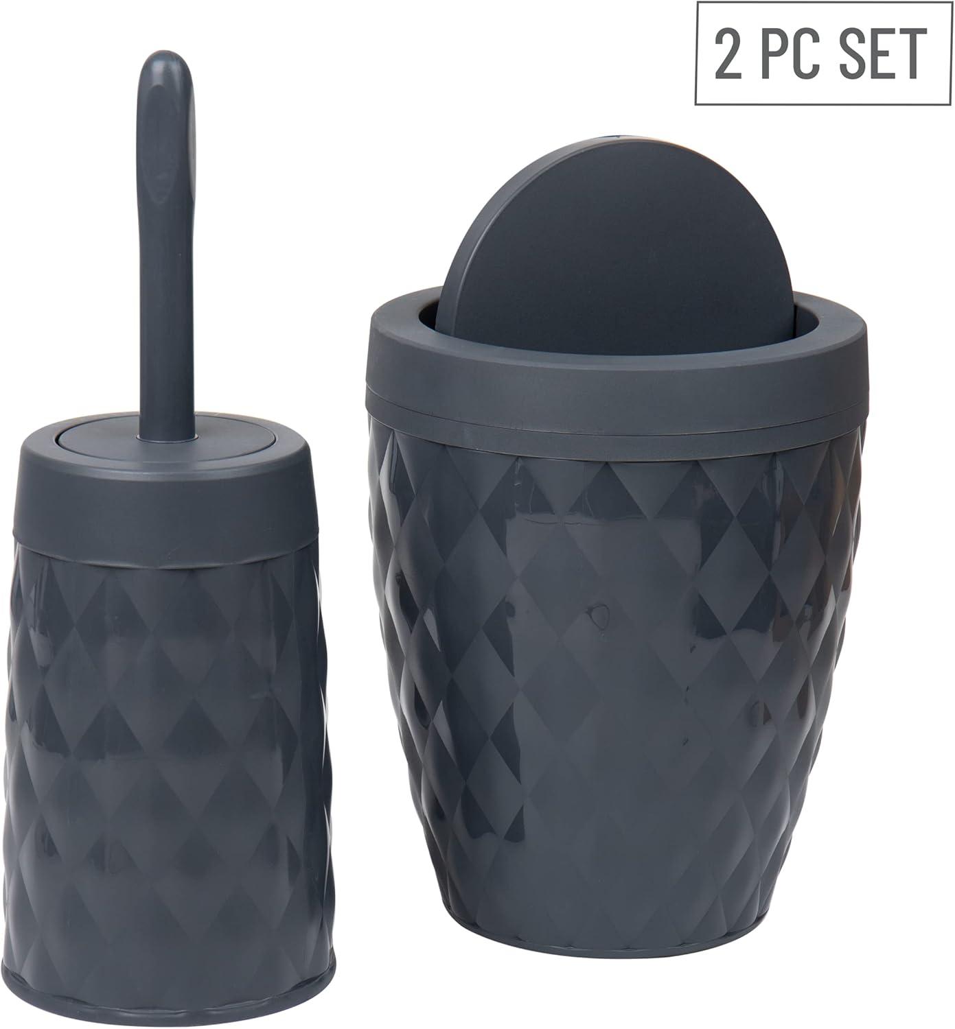 imageMind Reader Trash Can and Toilet Brush Set Bathroom Decor Swivel Lid Accessories 875 W x 1125 H 2 Piece Set GrayGray