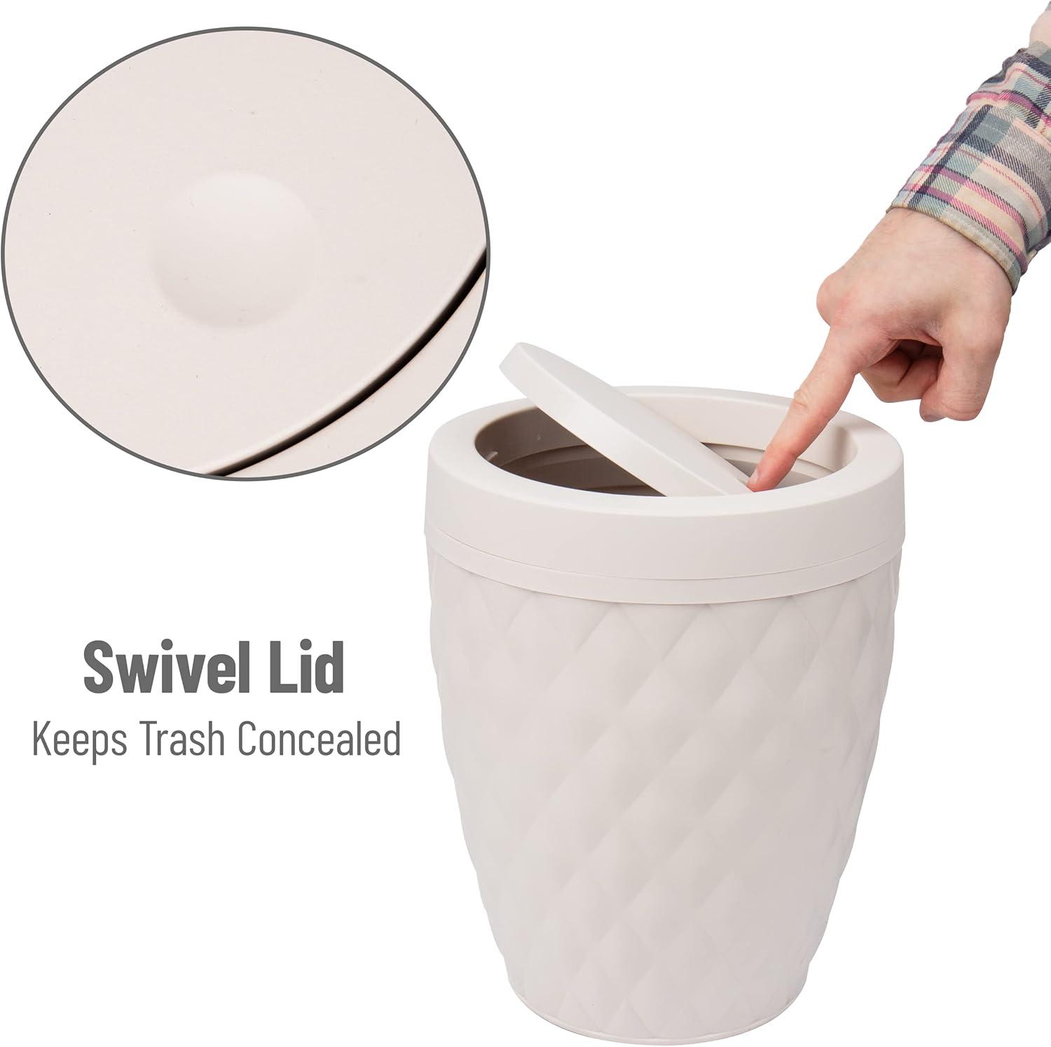 imageMind Reader Trash Can and Toilet Brush Set Bathroom Decor Swivel Lid Accessories 875 W x 1125 H 2 Piece Set GrayIvory