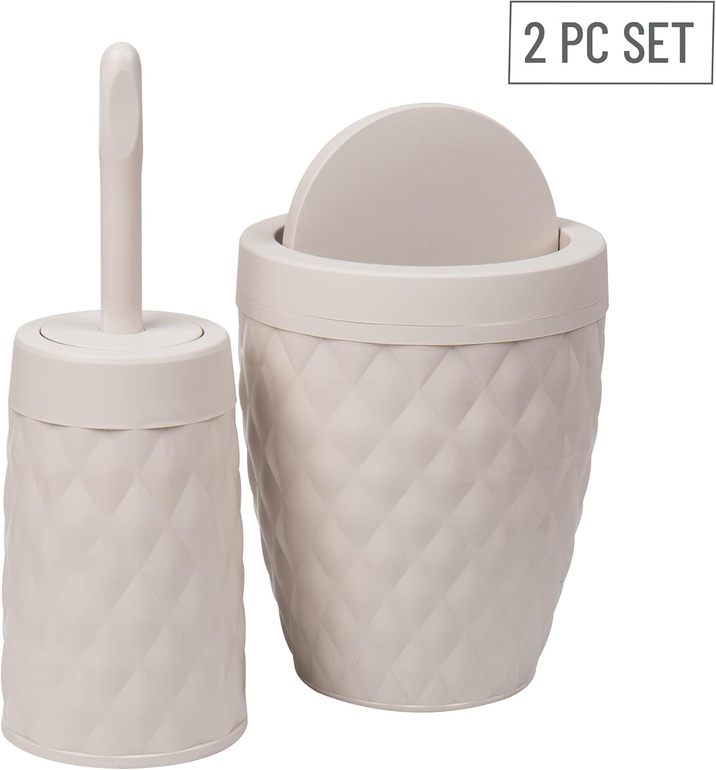 imageMind Reader Trash Can and Toilet Brush Set Bathroom Decor Swivel Lid Accessories 875 W x 1125 H 2 Piece Set GrayIvory