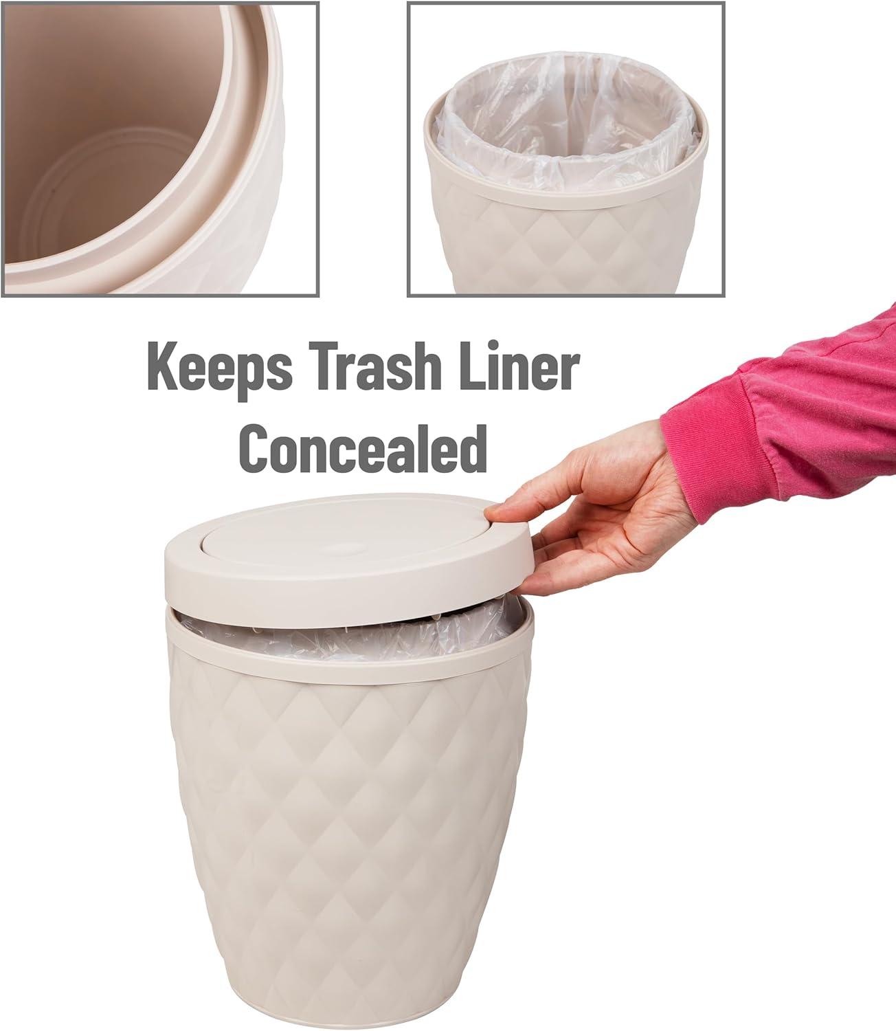 imageMind Reader Trash Can and Toilet Brush Set Bathroom Decor Swivel Lid Accessories 875 W x 1125 H 2 Piece Set GrayIvory