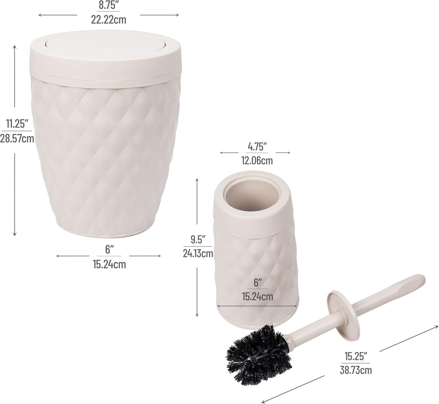 imageMind Reader Trash Can and Toilet Brush Set Bathroom Decor Swivel Lid Accessories 875 W x 1125 H 2 Piece Set GrayIvory