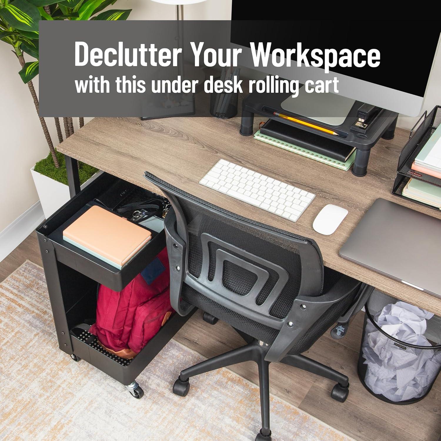 imageMind Reader Under Desk Rolling Cart 2Tier Steel Utility Organizer No Assembly Required 12 L x 20 W x 235 H Black