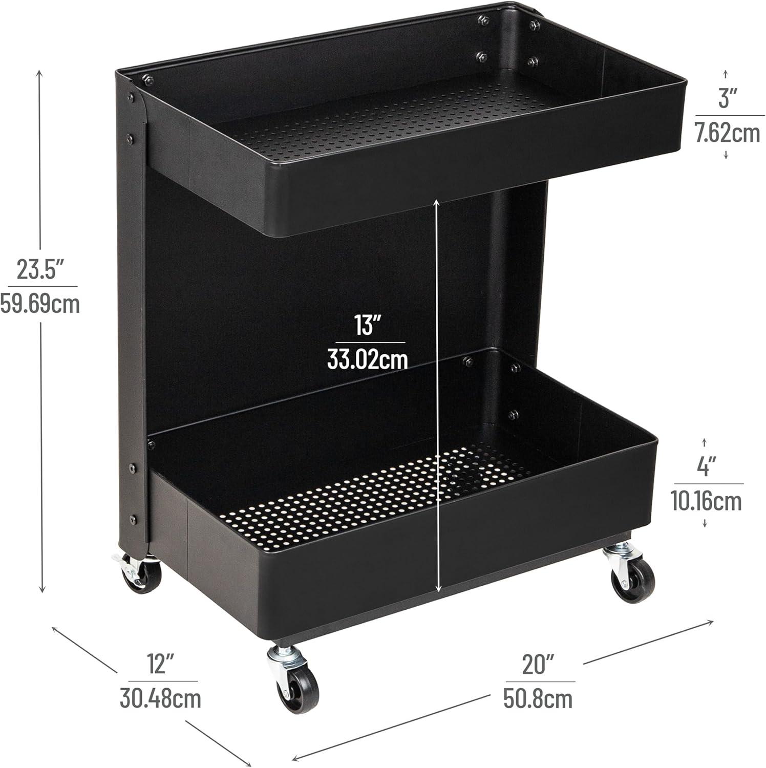 imageMind Reader Under Desk Rolling Cart 2Tier Steel Utility Organizer No Assembly Required 12 L x 20 W x 235 H Black