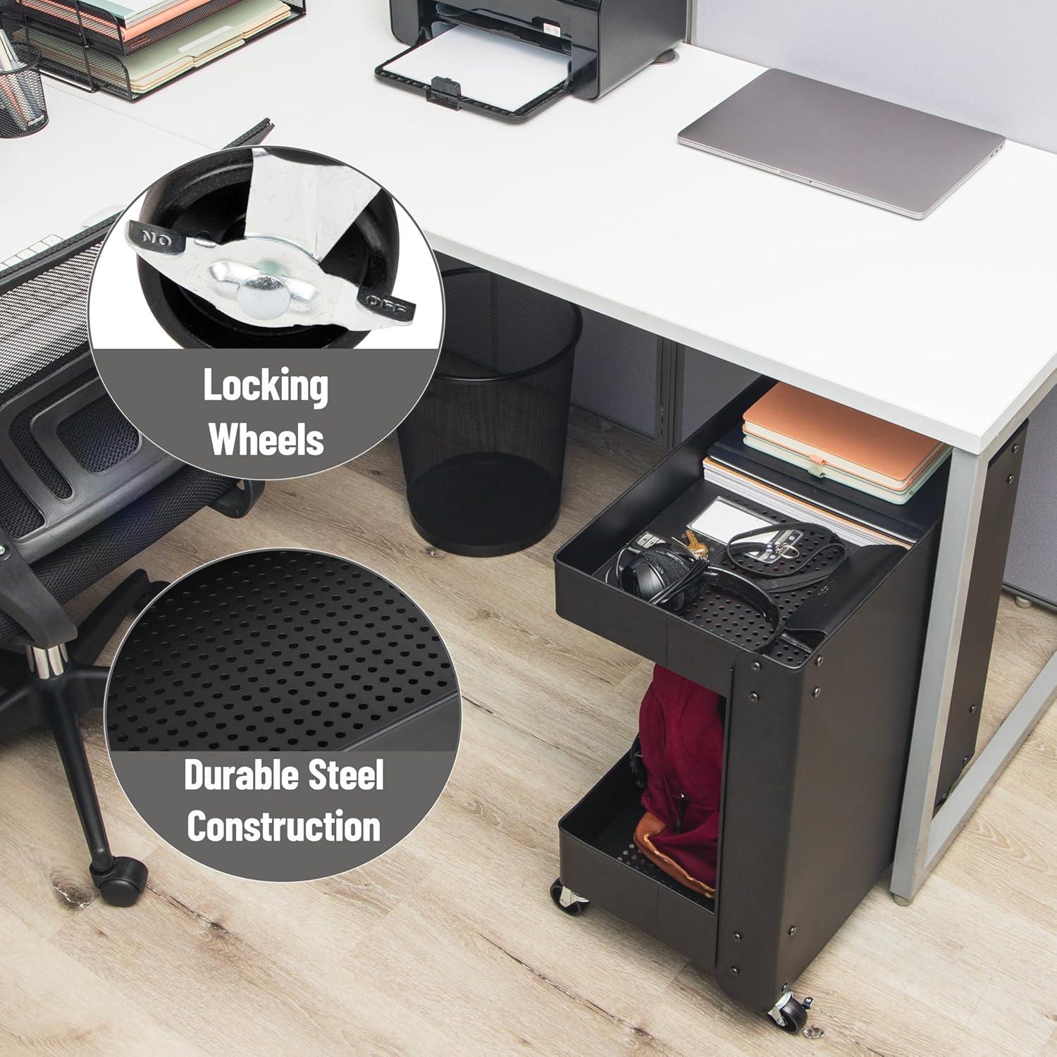 imageMind Reader Under Desk Rolling Cart 2Tier Steel Utility Organizer No Assembly Required 12 L x 20 W x 235 H Black