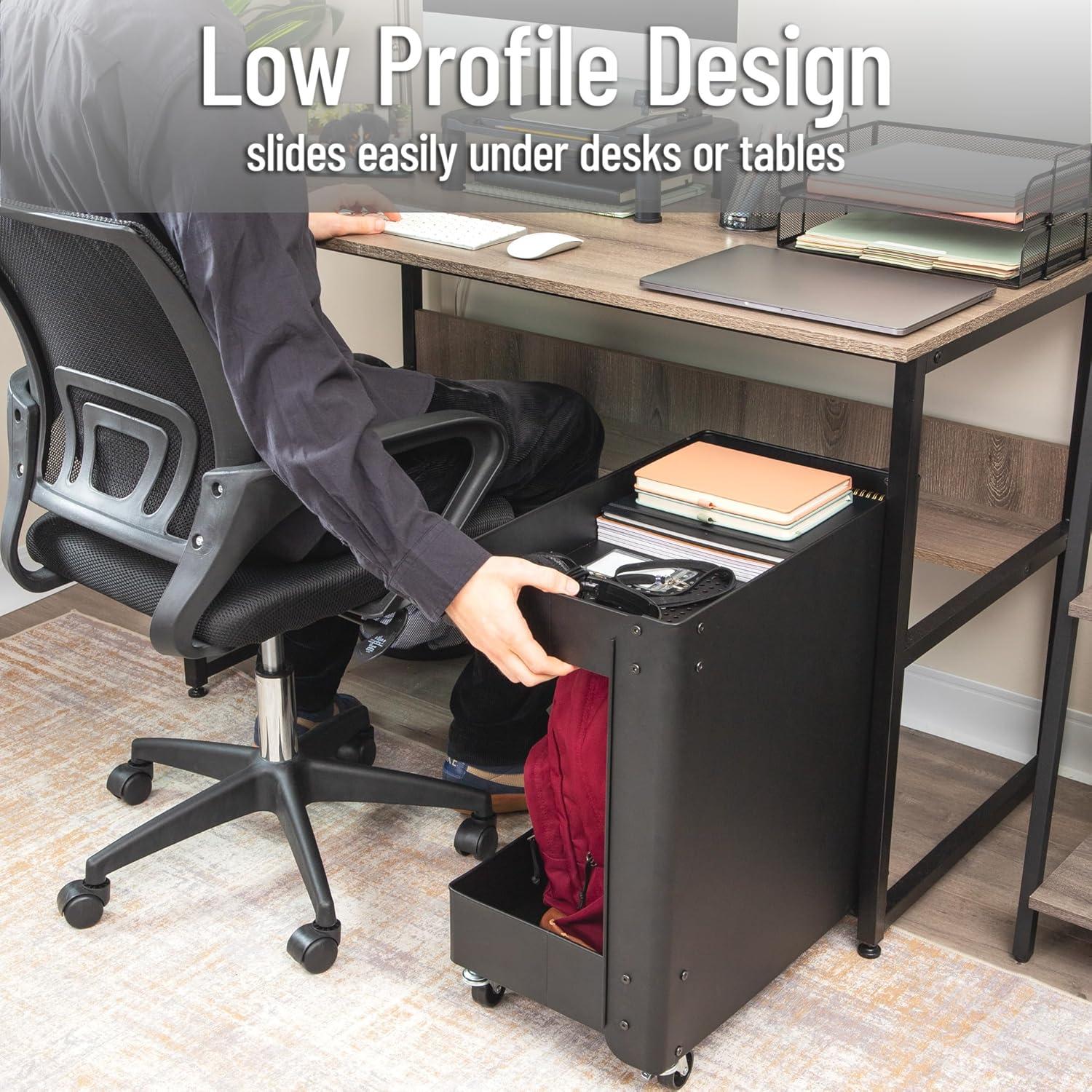 imageMind Reader Under Desk Rolling Cart 2Tier Steel Utility Organizer No Assembly Required 12 L x 20 W x 235 H Black