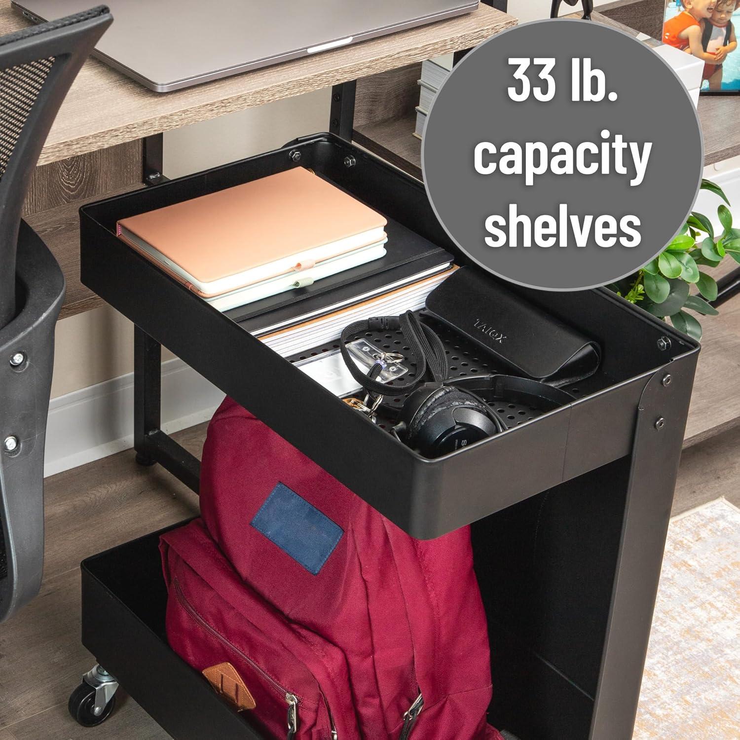 imageMind Reader Under Desk Rolling Cart 2Tier Steel Utility Organizer No Assembly Required 12 L x 20 W x 235 H Black