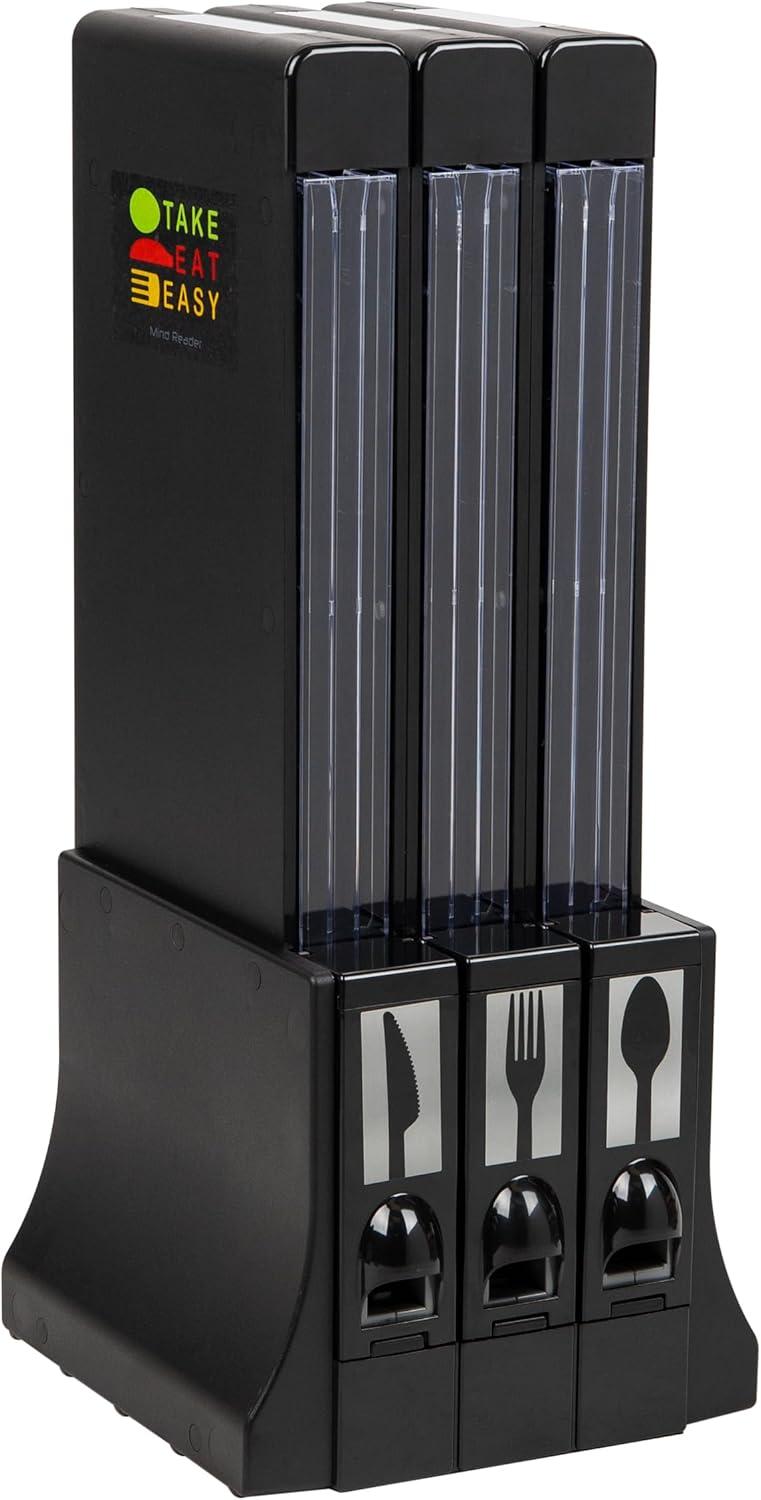 imageMind Reader Utensil Dispenser Silverware Organizer Plastic Fork Spoon Dispenser Kitchen 1025L x 1075W x 245H Black