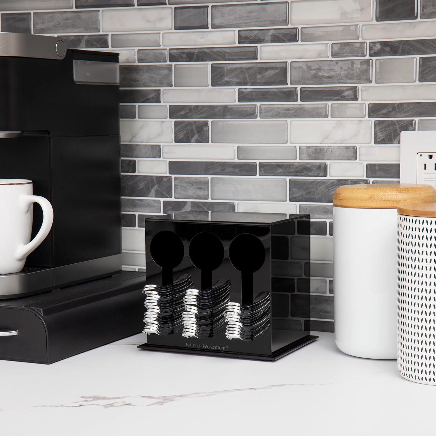 imageMind Reader Utensil Dispenser Silverware Organizer Plastic Fork and Spoon DIspenser Kitchen 7L x 575W x 6H BlackBlack
