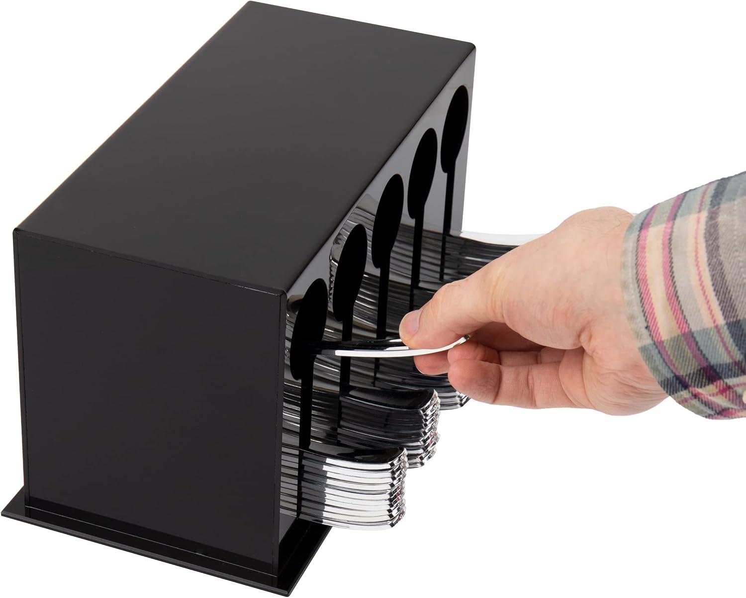 imageMind Reader Utensil Dispenser Silverware Organizer Plastic Fork and Spoon DIspenser Kitchen 7L x 575W x 6H BlackBlack