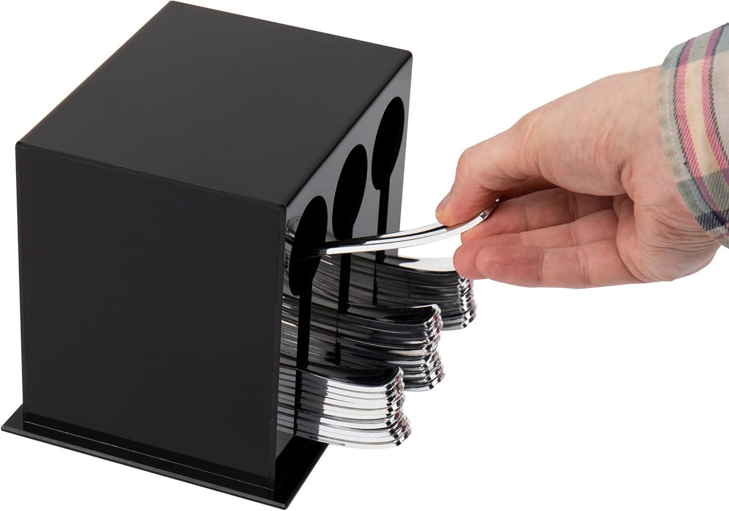imageMind Reader Utensil Dispenser Silverware Organizer Plastic Fork and Spoon DIspenser Kitchen 7L x 575W x 6H BlackBlack