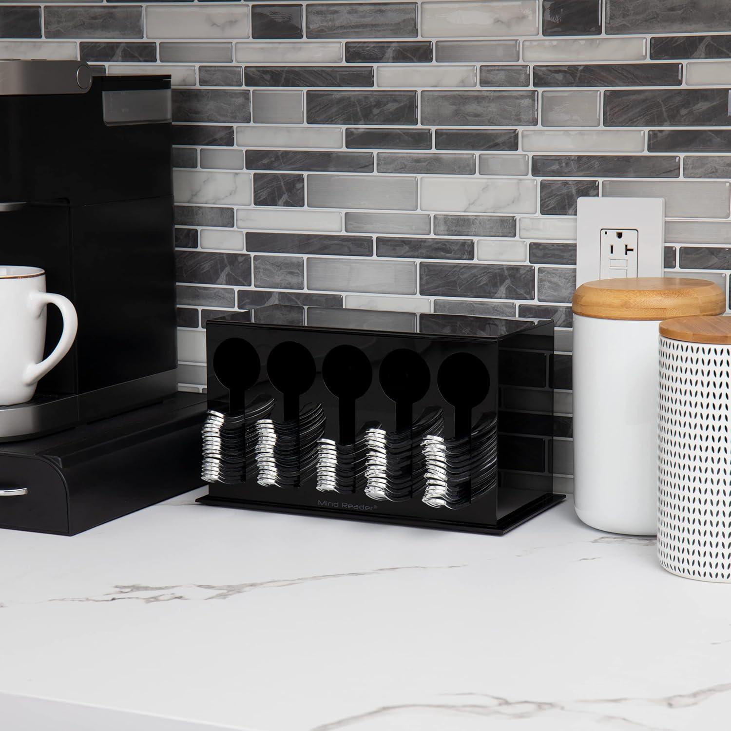imageMind Reader Utensil Dispenser Silverware Organizer Plastic Fork and Spoon DIspenser Kitchen 7L x 575W x 6H BlackBlack