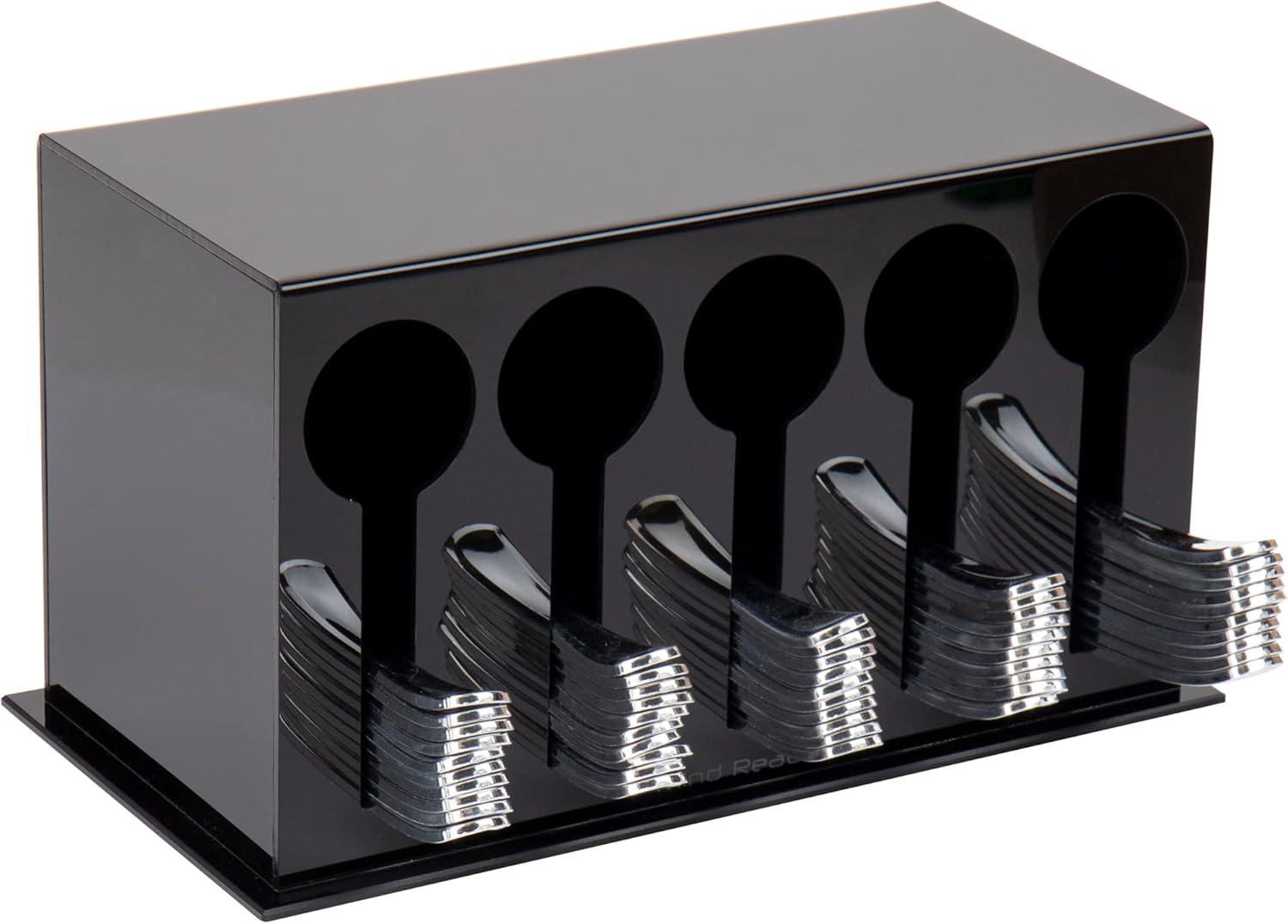 imageMind Reader Utensil Dispenser Silverware Organizer Plastic Fork and Spoon DIspenser Kitchen 7L x 575W x 6H BlackBlack