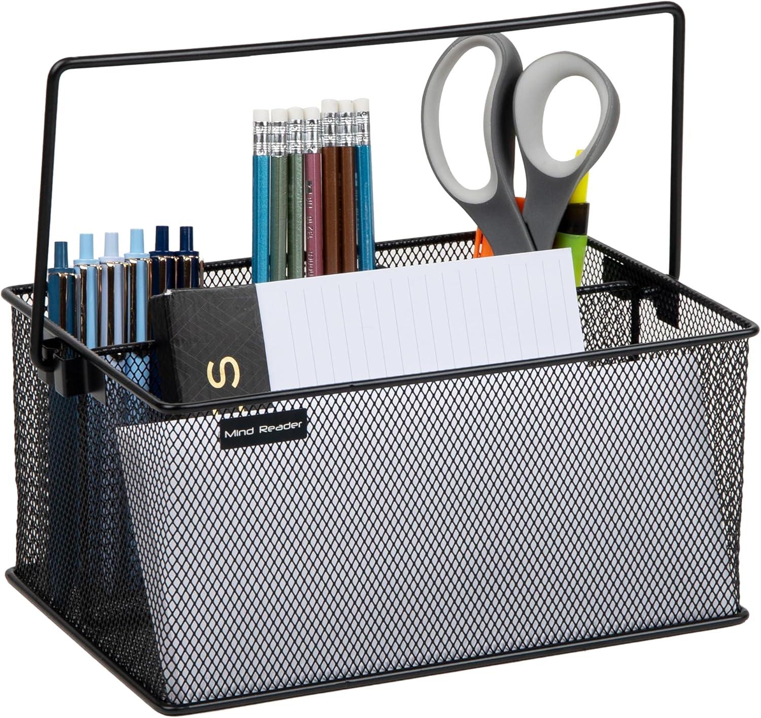 imageMind Reader Utensil Holder Silverware Organizer Caddy Cutlery Holder Kitchen Metal Mesh 10L x 7W x 475H Black