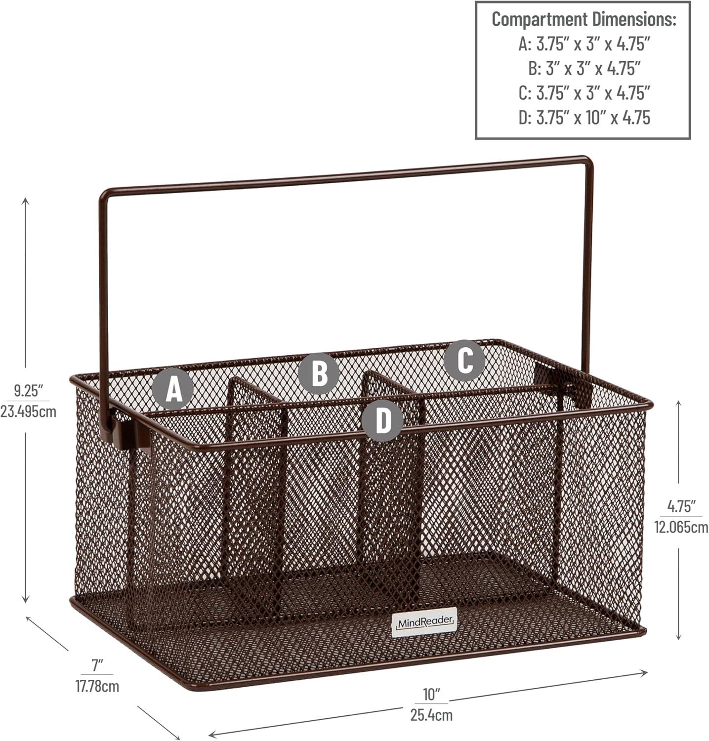 imageMind Reader Utensil Holder Silverware Organizer Caddy Cutlery Holder Kitchen Metal Mesh 10L x 7W x 475H Silver4 Compartments