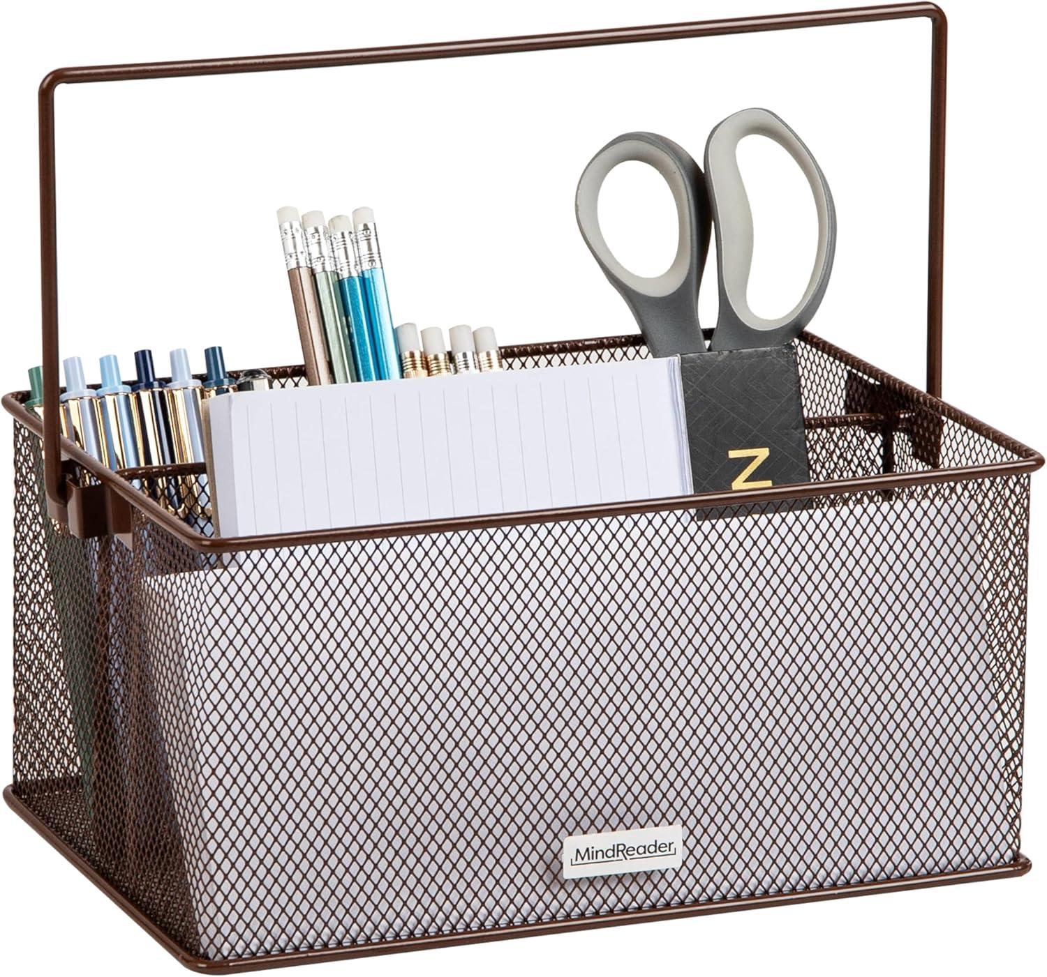 imageMind Reader Utensil Holder Silverware Organizer Caddy Cutlery Holder Kitchen Metal Mesh 10L x 7W x 475H Silver4 Compartments