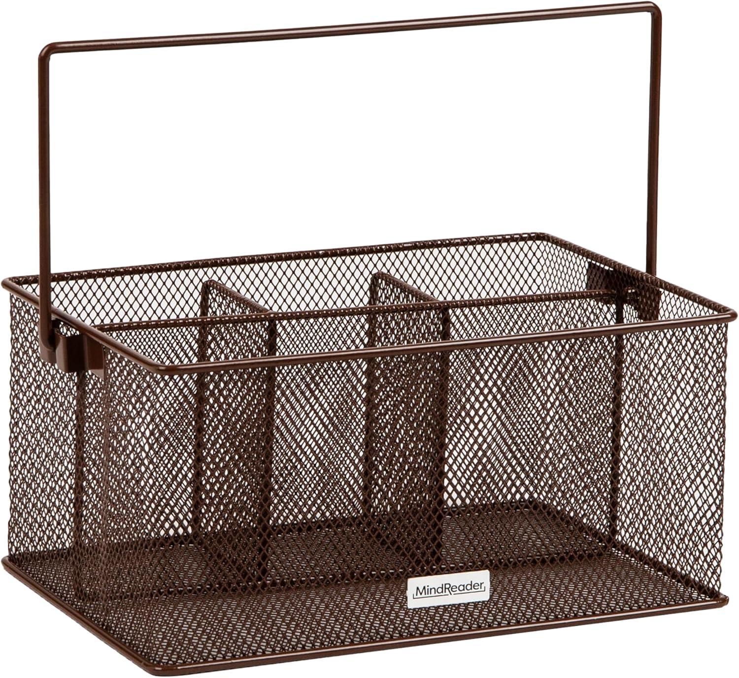 imageMind Reader Utensil Holder Silverware Organizer Caddy Cutlery Holder Kitchen Metal Mesh 10L x 7W x 475H Silver4 Compartments