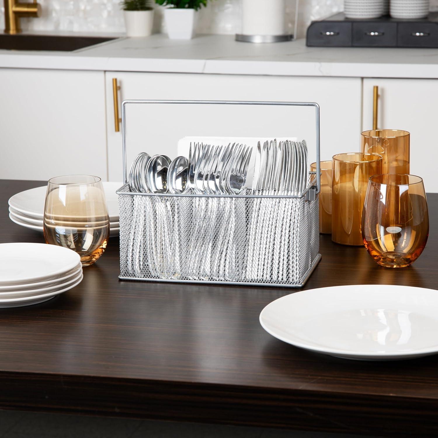 imageMind Reader Utensil Holder Silverware Organizer Caddy Cutlery Holder Kitchen Metal Mesh 10L x 7W x 475H SilverSingle