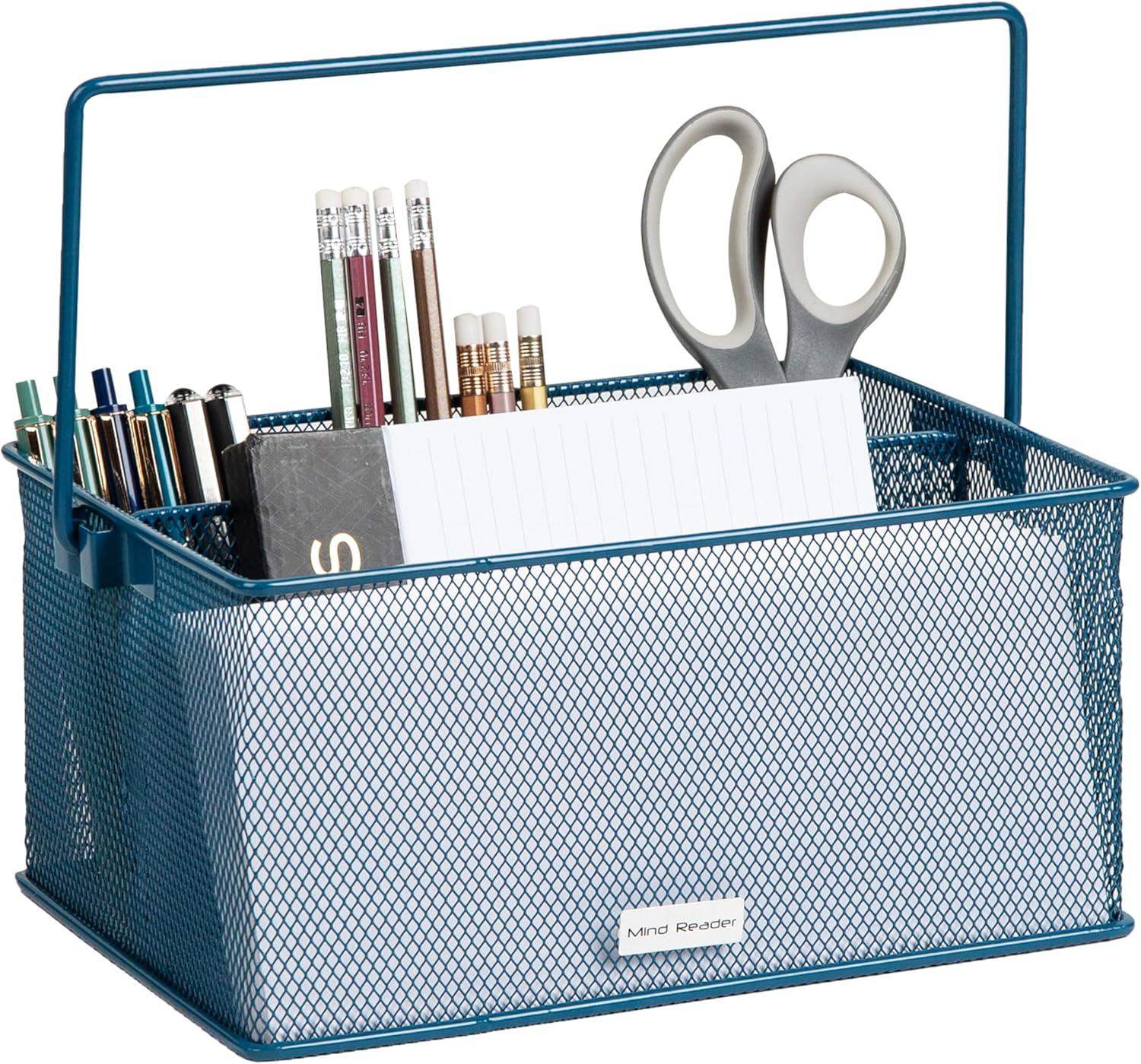 imageMind Reader Utensil Holder Silverware Organizer Caddy Cutlery Holder Kitchen Metal Mesh 10L x 7W x 475H Turquoise