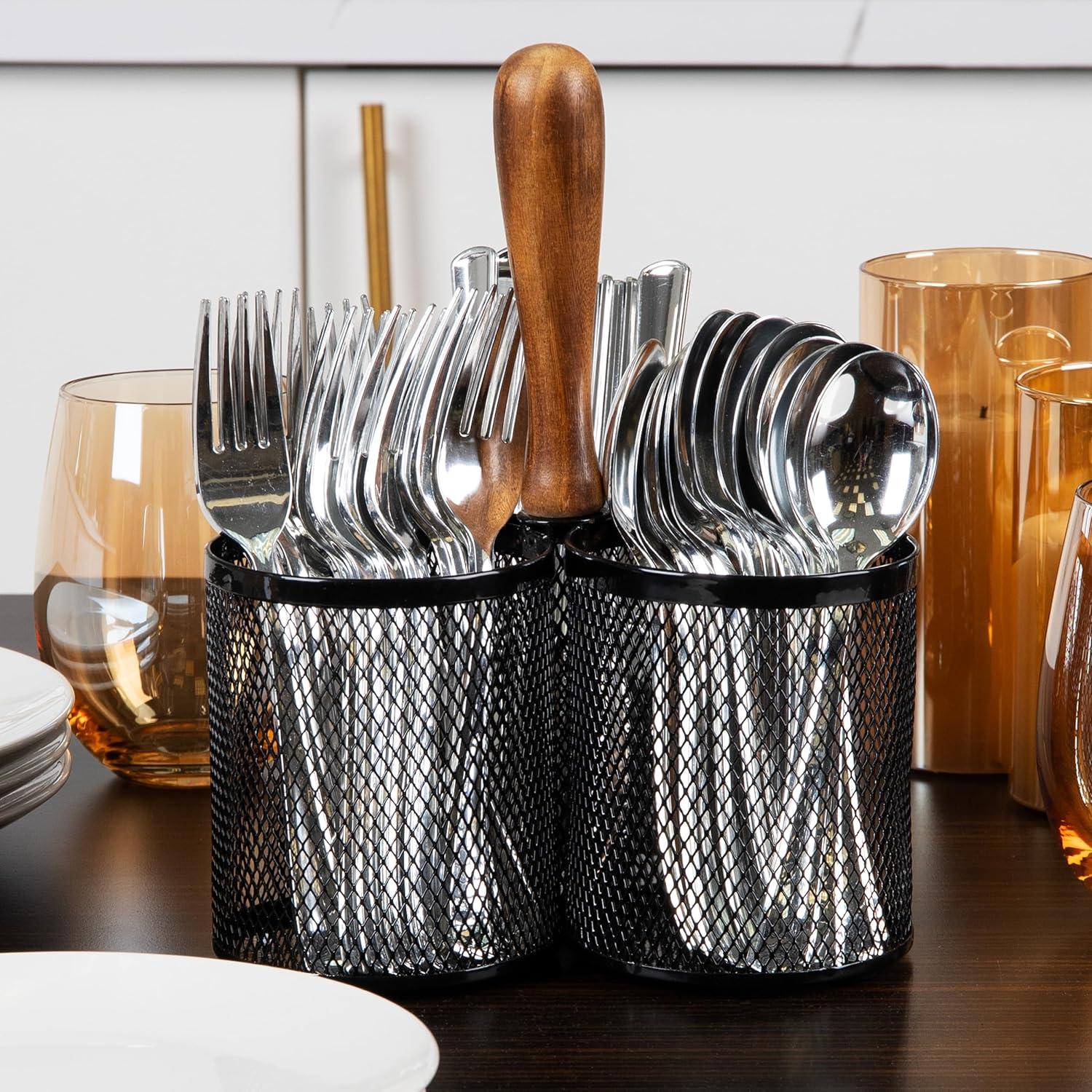 imageMind Reader Utensil Holder Silverware Organizer Caddy Cutlery Holder Kitchen Metal Mesh 75L x 75W x 975H BlackBlack