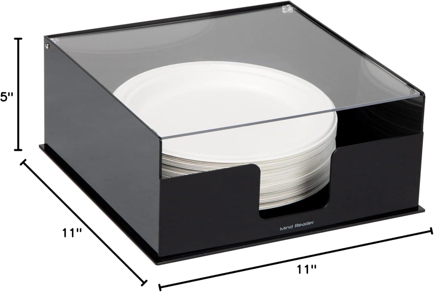 imageMind Reader Utensil Napkin and Plate Organizer Tray Countertop Caddy with 7 Compartments Holds Plates up to 105 Inches Breakroom and Buffet Organizer Plastic BlackPlate Holder Pack of 2