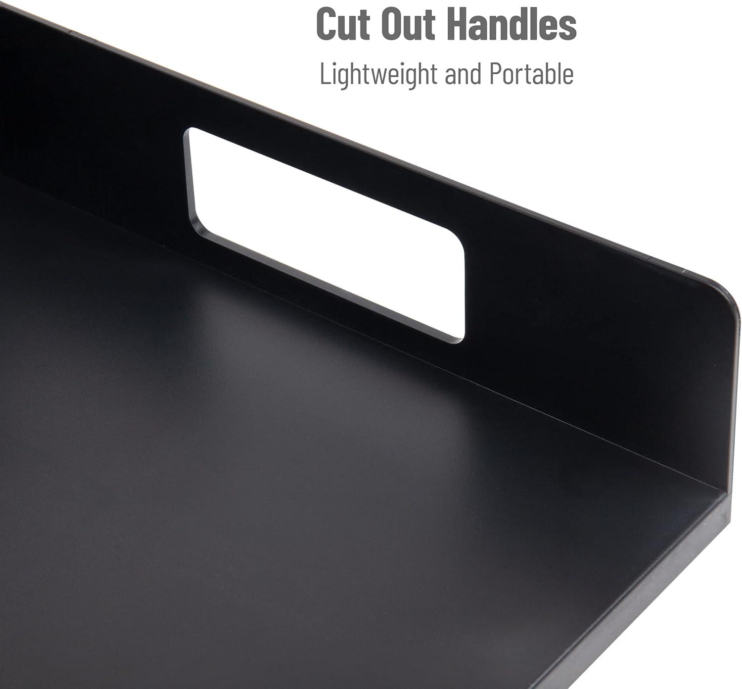 imageMind Reader Utensil Napkin and Plate Organizer Tray Countertop Caddy with 7 Compartments Holds Plates up to 105 Inches Breakroom and Buffet Organizer Plastic BlackNapkin Plate Holder