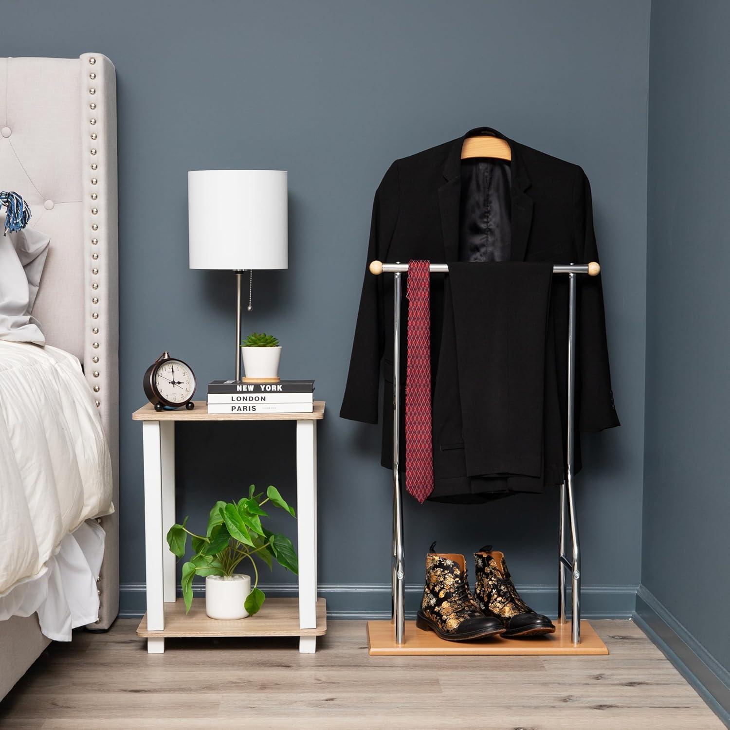 imageMind Reader Valet Stand Clothes Rack Clothing Organizer Jacket Hanger Metal Wood 1975L x 1175W x 43H SilverSilver