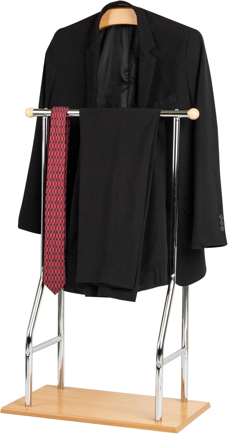 imageMind Reader Valet Stand Clothes Rack Clothing Organizer Jacket Hanger Metal Wood 1975L x 1175W x 43H SilverSilver