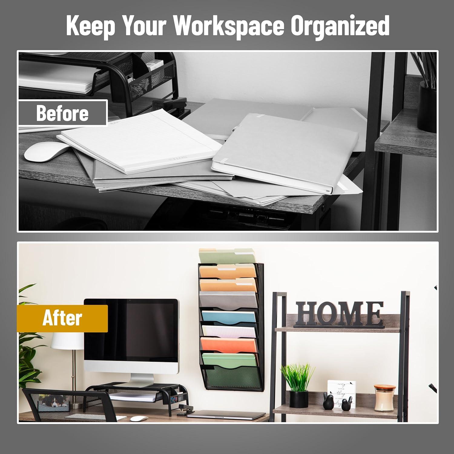 imageMind Reader Wall File Organizer 8 Pocket Hanging Document Rack Office Wall Mount Metal Mesh BlackBlack