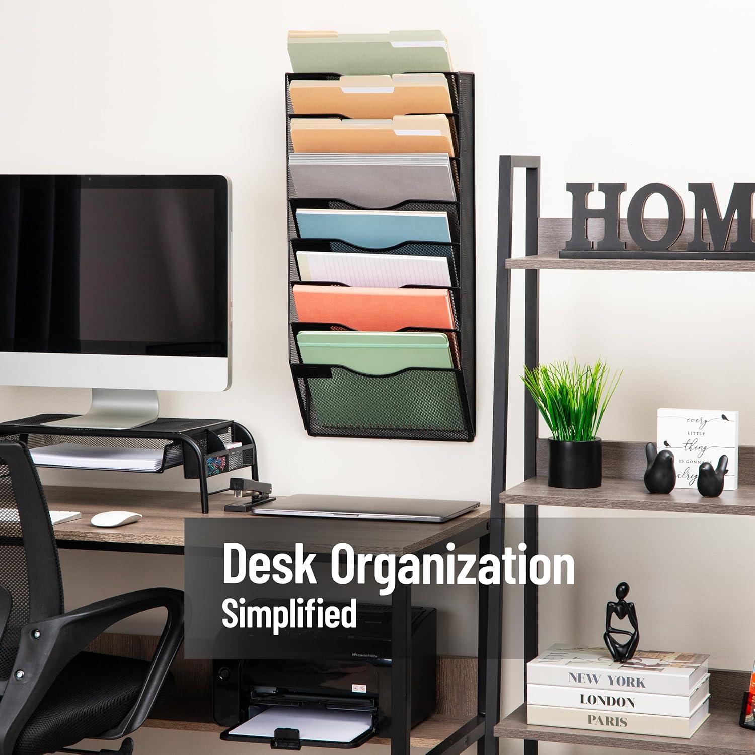 imageMind Reader Wall File Organizer 8 Pocket Hanging Document Rack Office Wall Mount Metal Mesh BlackBlack