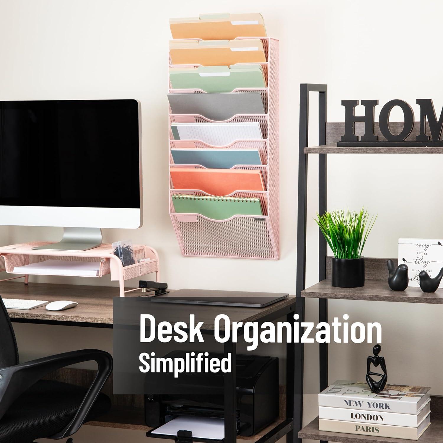 imageMind Reader Wall File Organizer 8 Pocket Hanging Document Rack Office Wall Mount Metal Mesh BlackPink