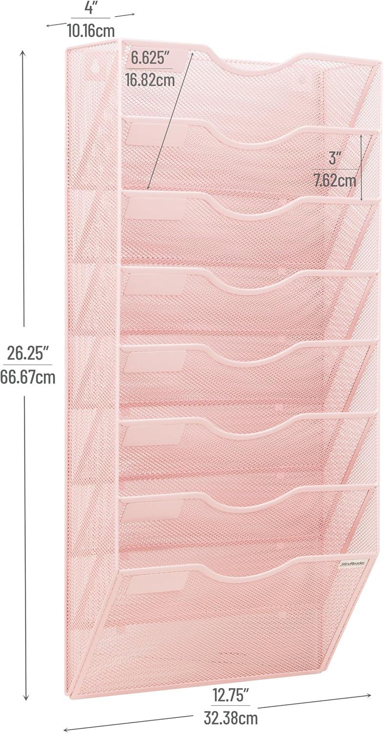 imageMind Reader Wall File Organizer 8 Pocket Hanging Document Rack Office Wall Mount Metal Mesh BlackPink