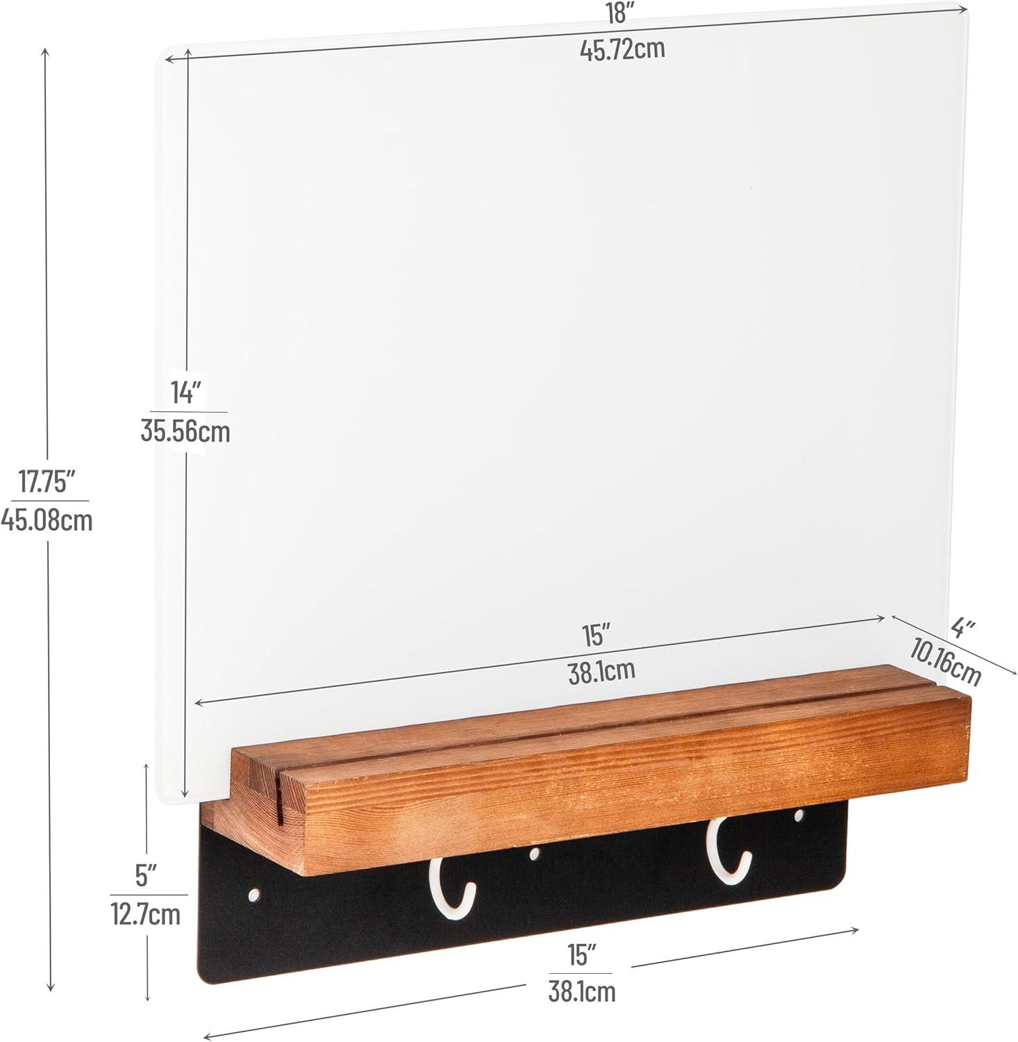 imageMind Reader Whiteboard Message Center Glass Dry Erase Board with Wood Holder and Hooks Removable Whiteboard for Office or Home Wall Mounted 18 x 14