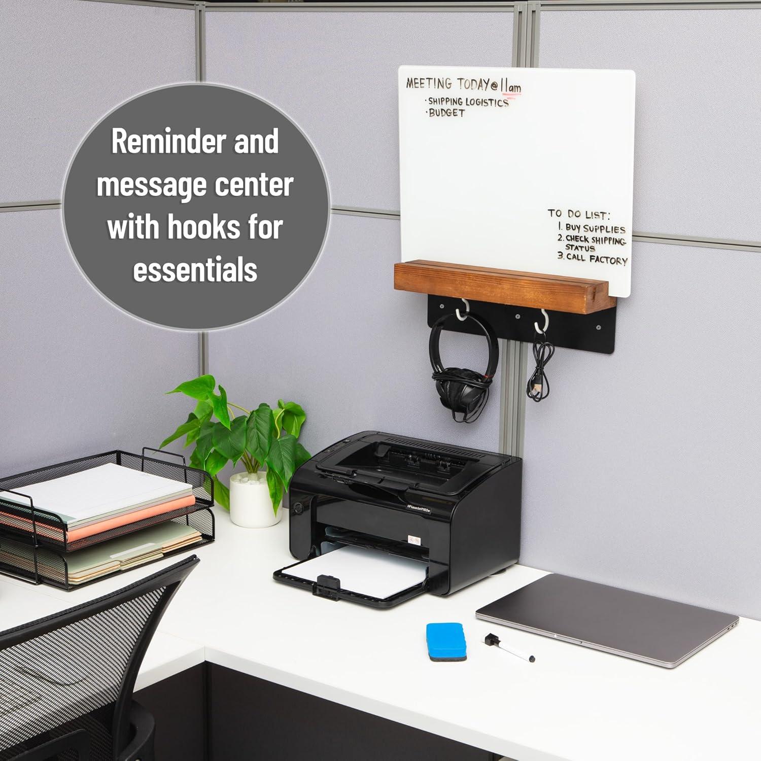 imageMind Reader Whiteboard Message Center Glass Dry Erase Board with Wood Holder and Hooks Removable Whiteboard for Office or Home Wall Mounted 18 x 14
